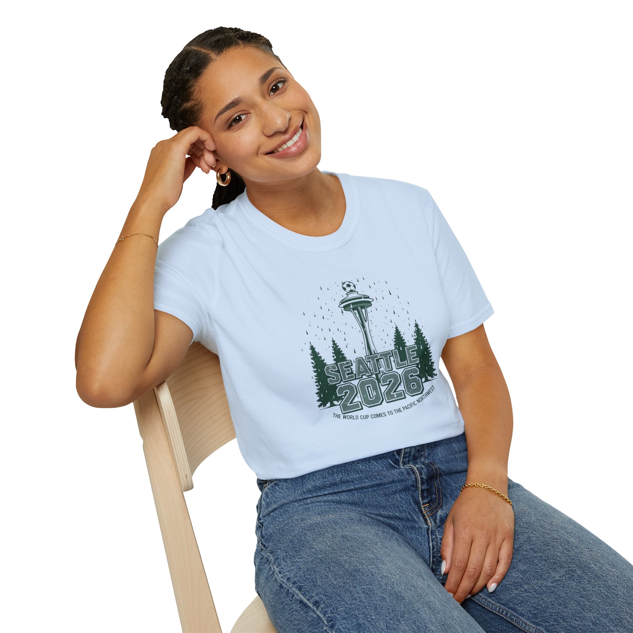 Seattle 2026 Souvenir T-Shirt — Space Needle & Pine Trees Travel Tee