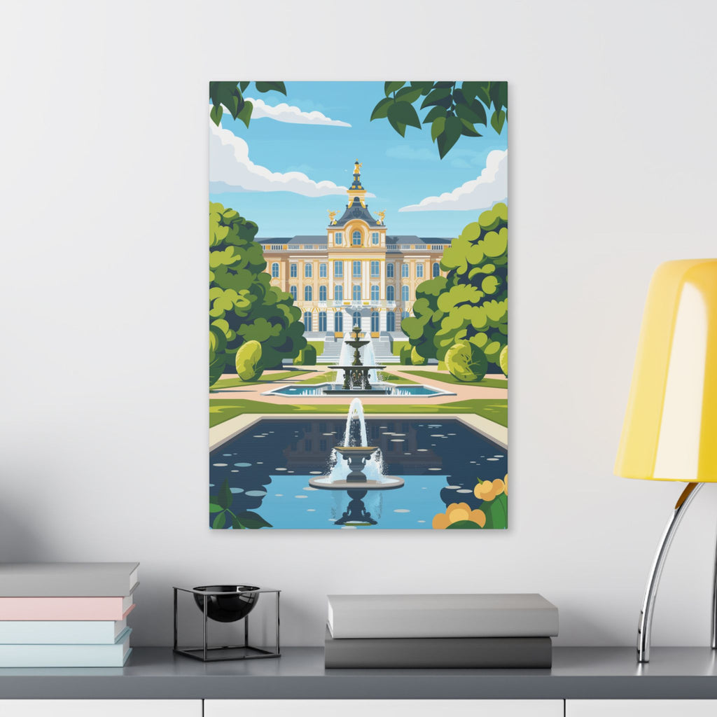 Munich Nymphenburg Palace Facade and Garden Fountain - Classic Stretched Canvas Art