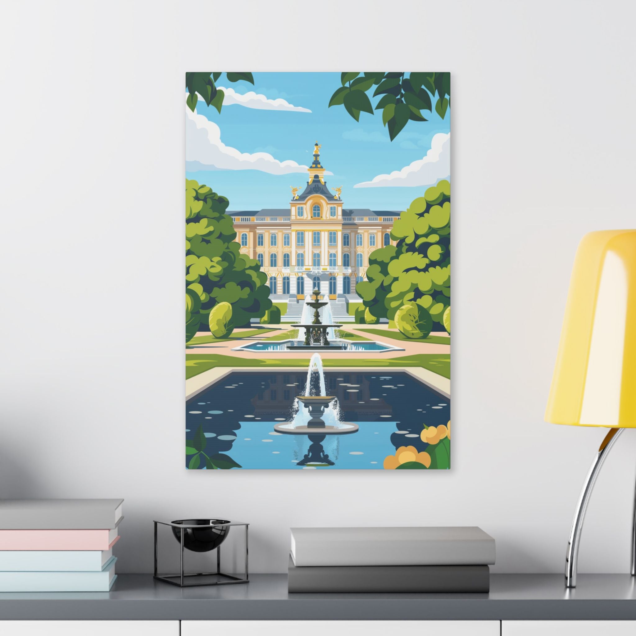 Munich Nymphenburg Palace Facade and Garden Fountain - Classic Stretched Canvas Art