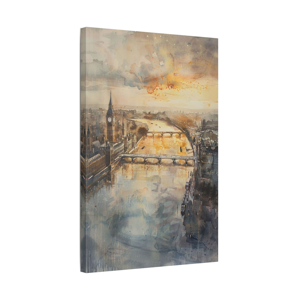 London River Sunset Canvas Print — Watercolor Cityscape Wall Art
