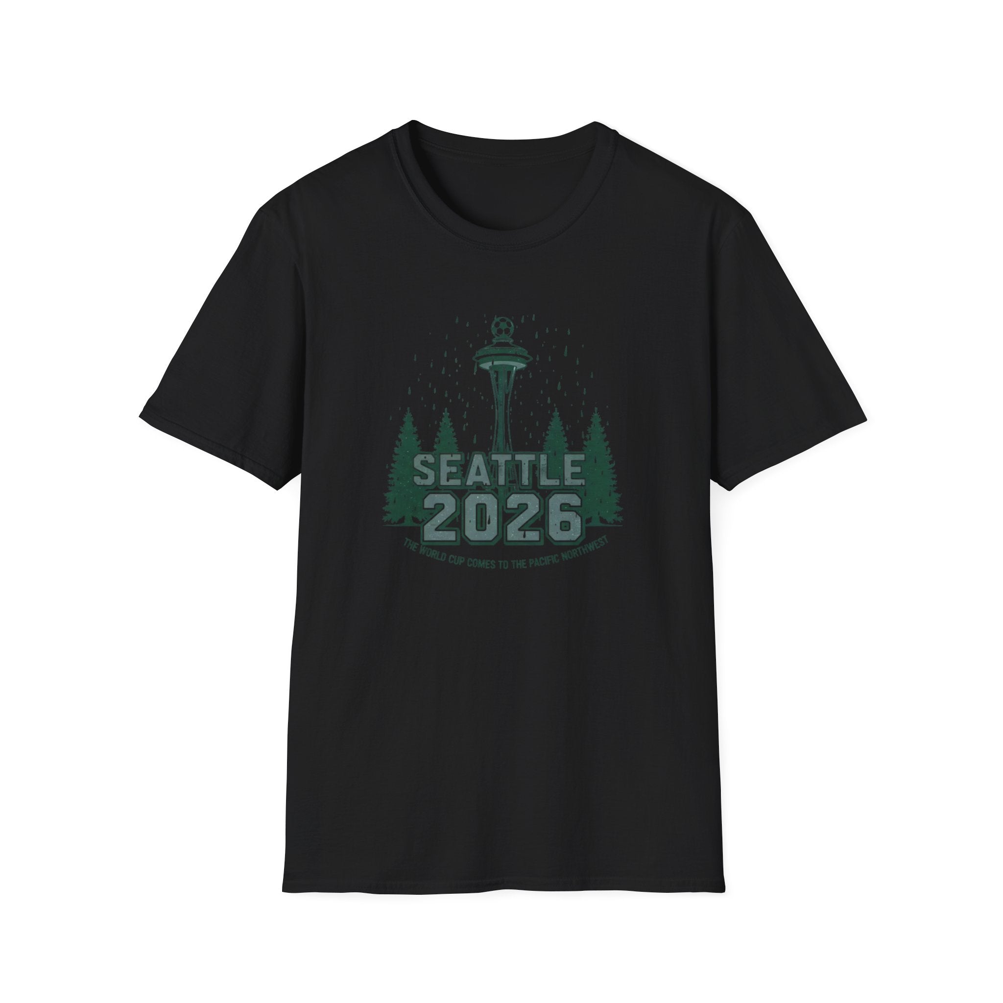 Seattle 2026 Souvenir T-Shirt — Space Needle & Pine Trees Travel Tee