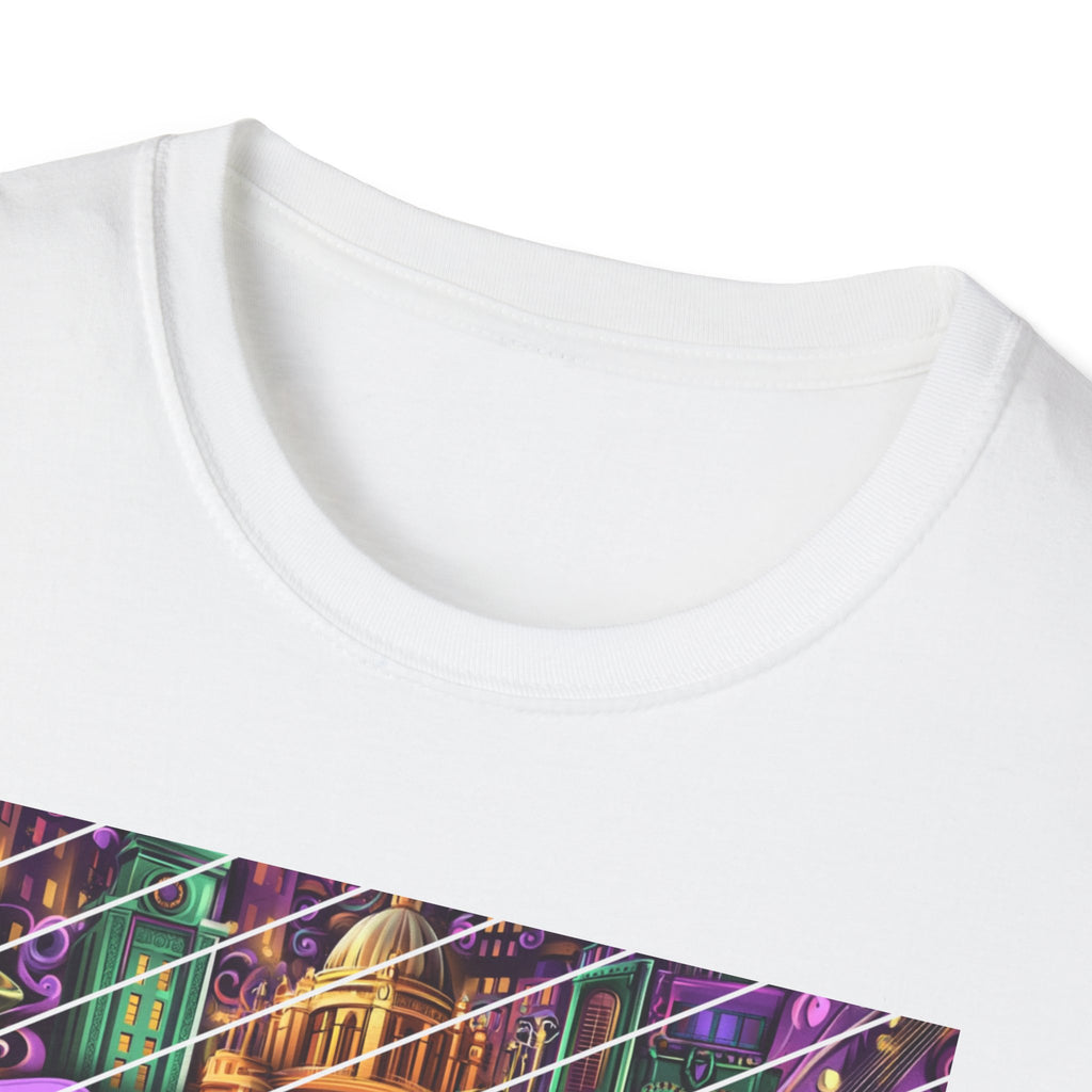 Belfast Neon Script T-Shirt | Retro Rainbow Stripes