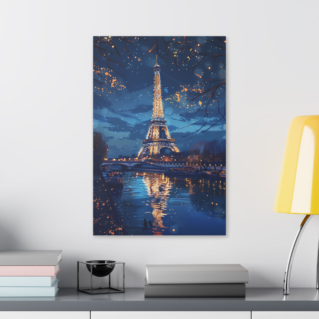 Eiffel Tower Night Canvas — Paris Skyline Stretched Wall Art