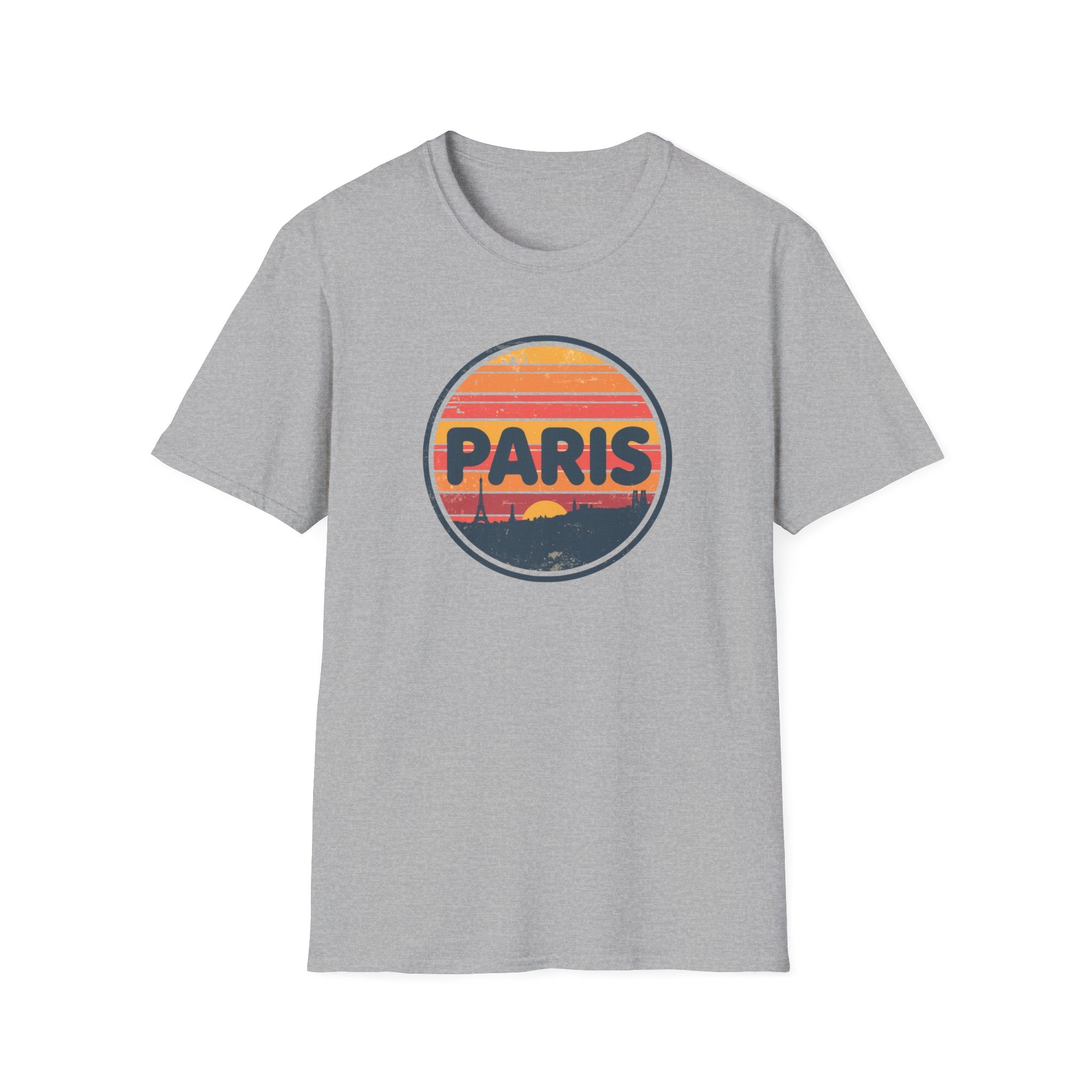 Paris Sunset T-Shirt — Retro Circular Skyline Tee