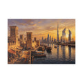 Dubai Skyline Canvas Print — Sunset Old Town Harbor Wall Art