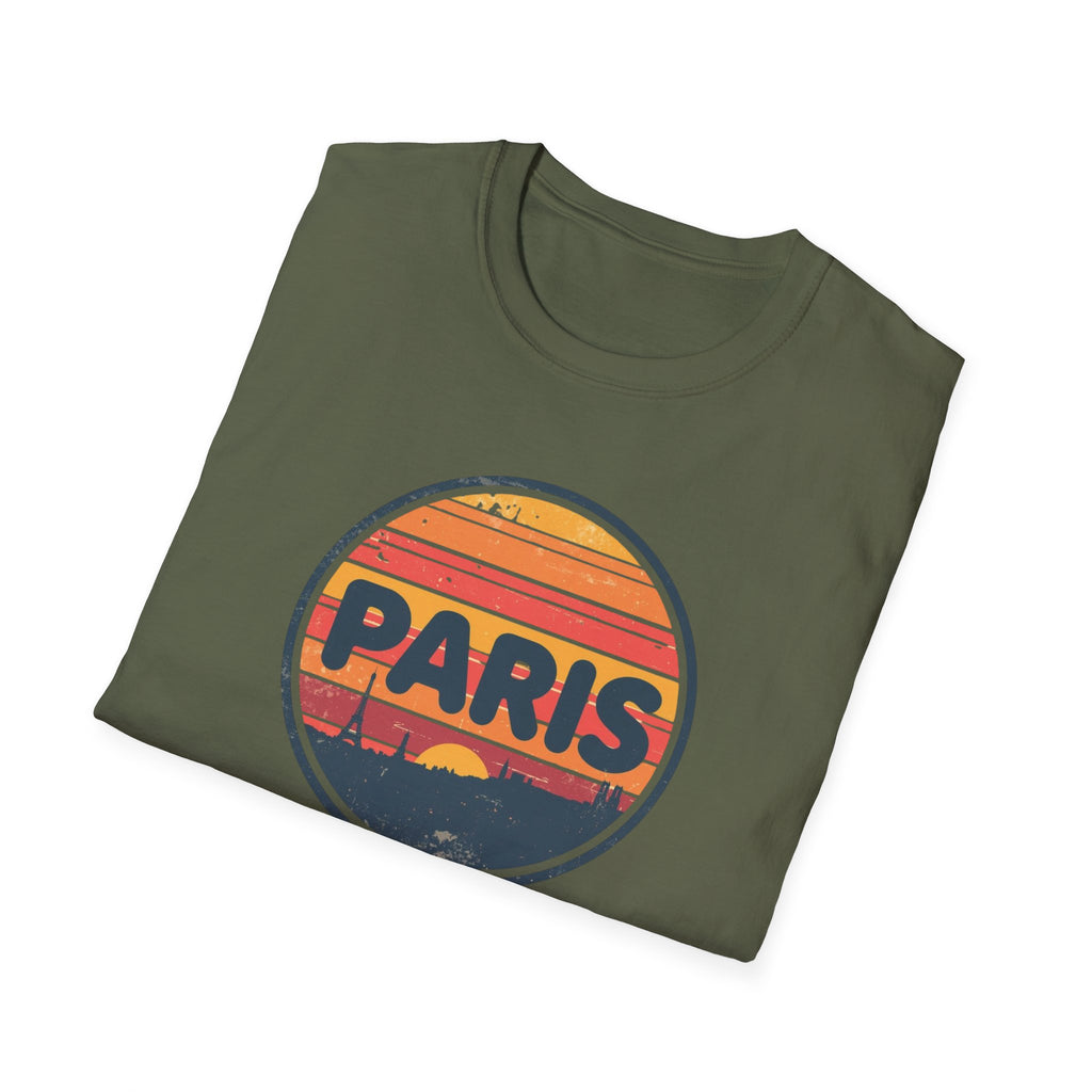 Paris Sunset T-Shirt — Retro Circular Skyline Tee