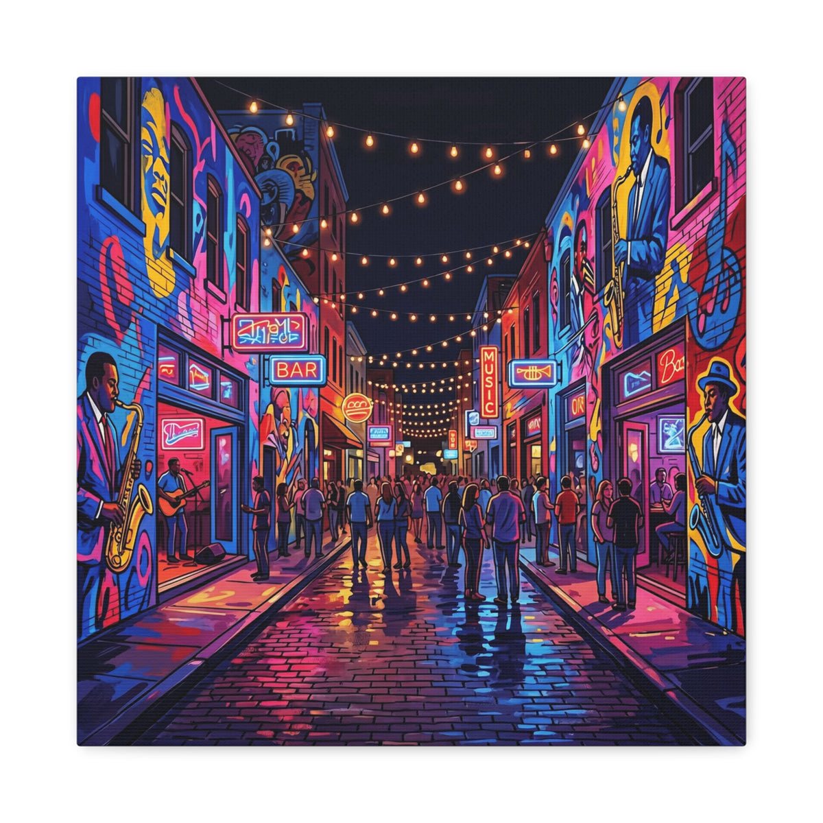 Dallas Deep Ellum Street - Neon Nightlife Street Canvas — Vibrant Urban Alley Wall Art