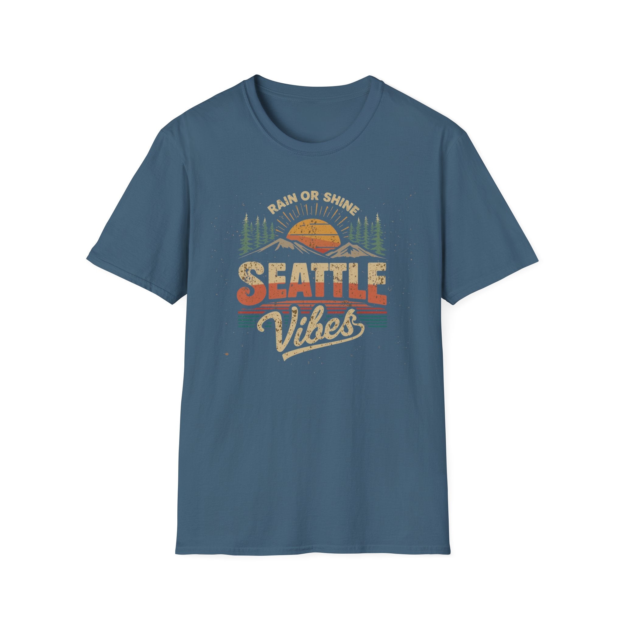 Seattle Vibes T-Shirt — "Rain or Shine" Retro Sunset Tee