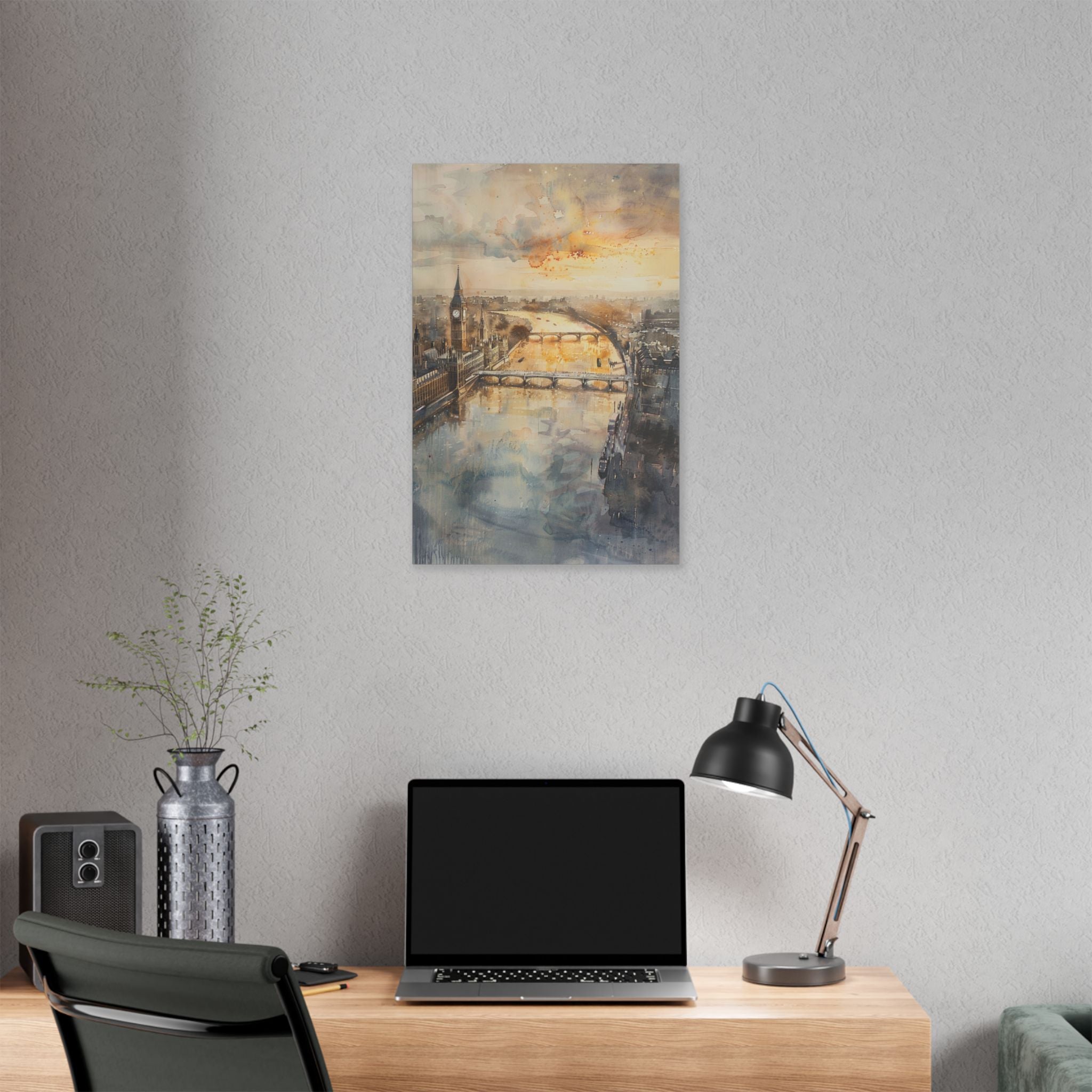 London River Sunset Canvas Print — Watercolor Cityscape Wall Art