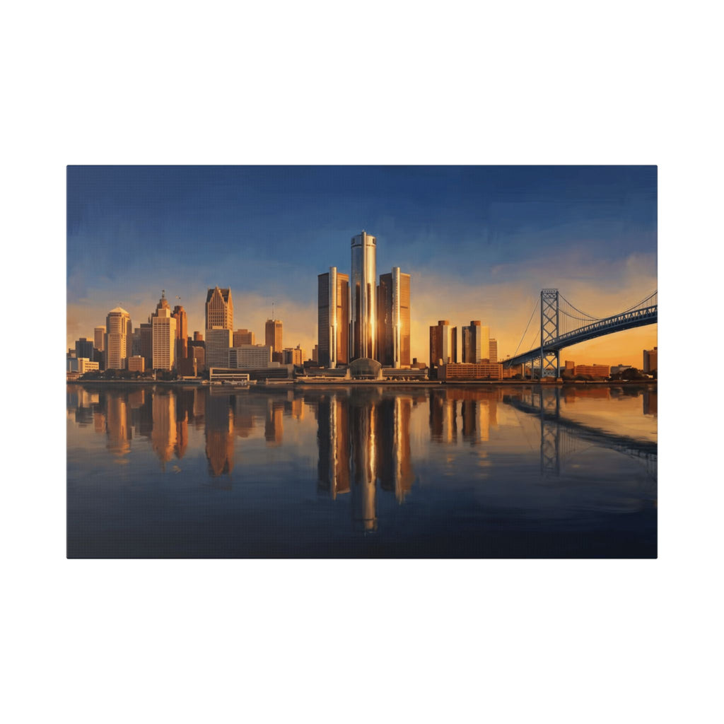 Detroit Skyline Canvas Print — Golden Hour Cityscape Wall Art