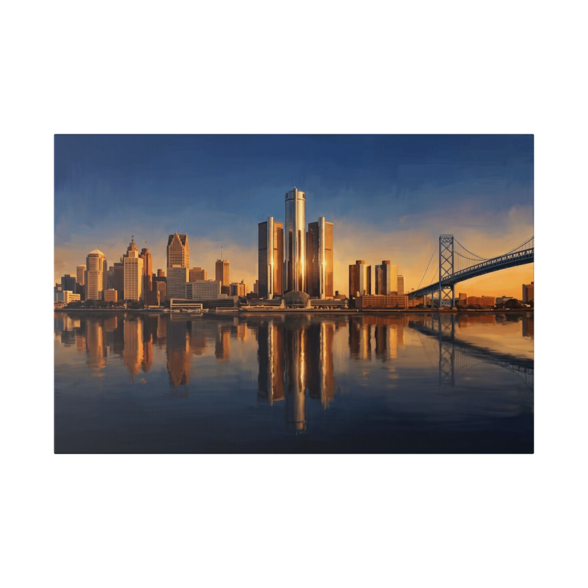 Detroit Skyline Canvas Print — Golden Hour Cityscape Wall Art