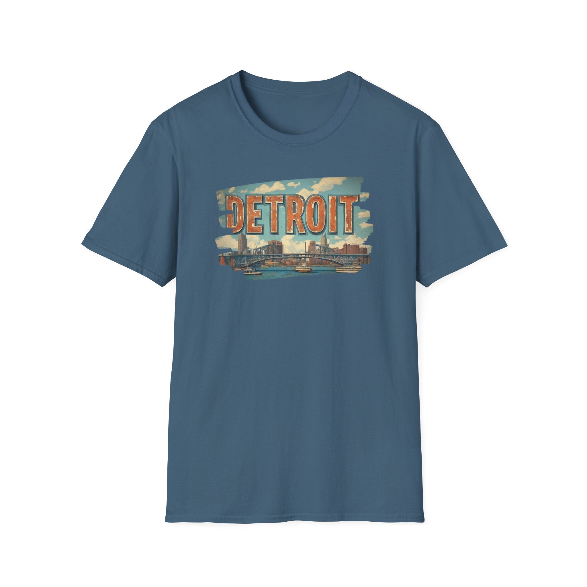 Detroit Skyline Brushstroke T-Shirt | Vintage Motor City Typography