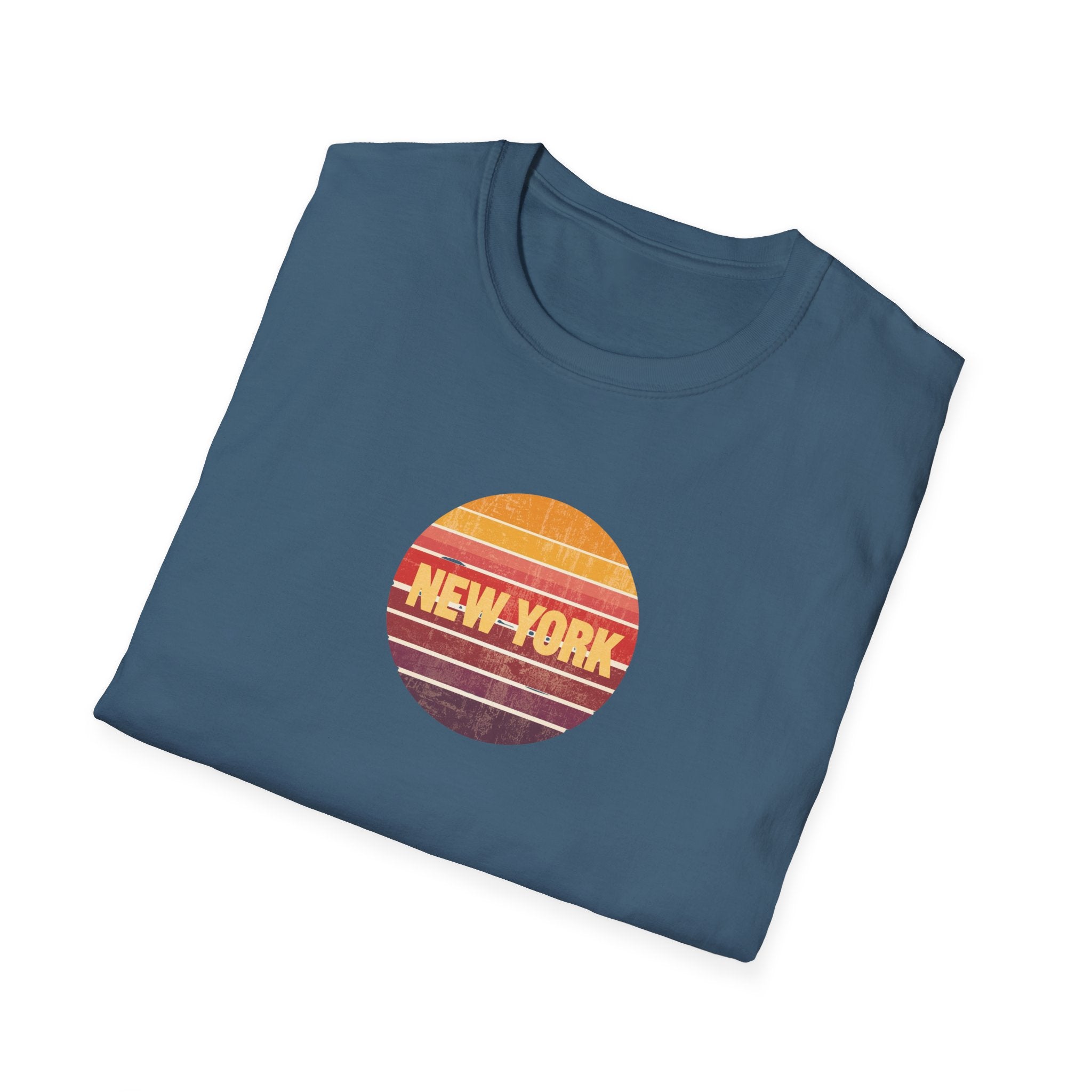 Retro Sunset New York T-Shirt | Vintage Striped City Graphic