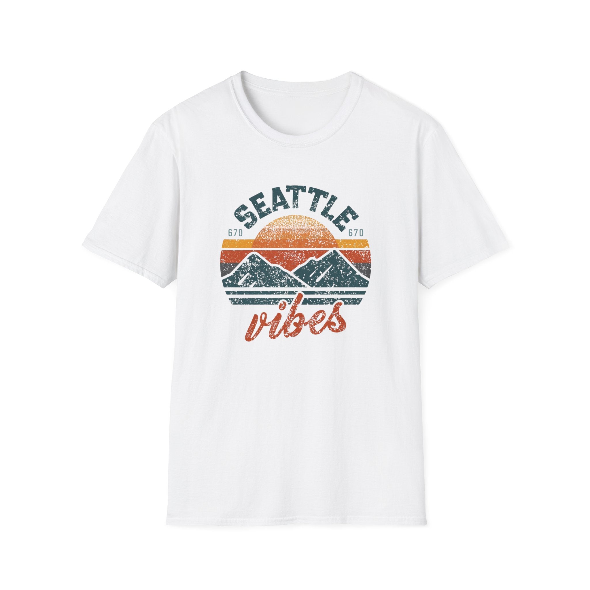 Seattle Vibes T-Shirt — Retro Mountain Sunset Graphic Tee