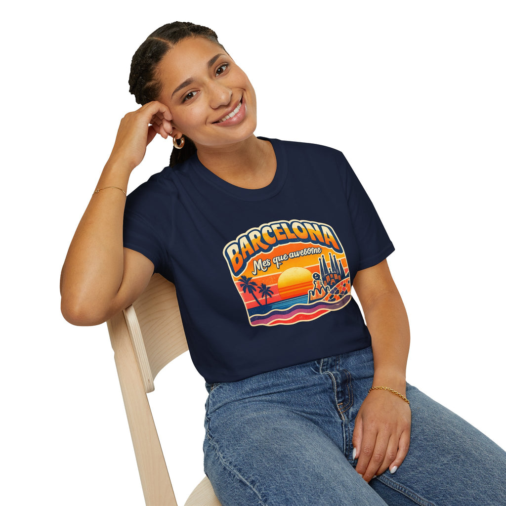 Barcelona Sunset Graphic T-Shirt — "Barcelona Más que un sueño" Vintage Beach Tee