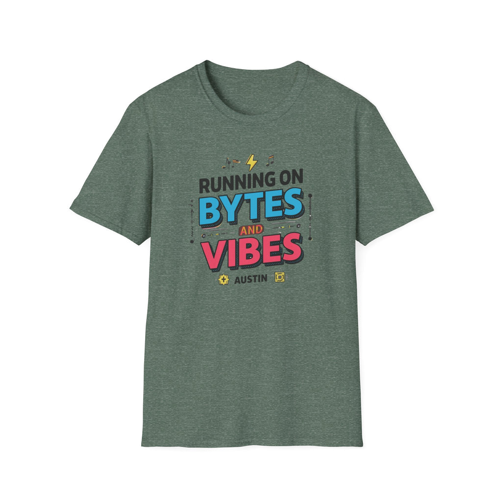 Running on Bytes and Vibes T-Shirt — Retro Tech Austin Graphic Tee