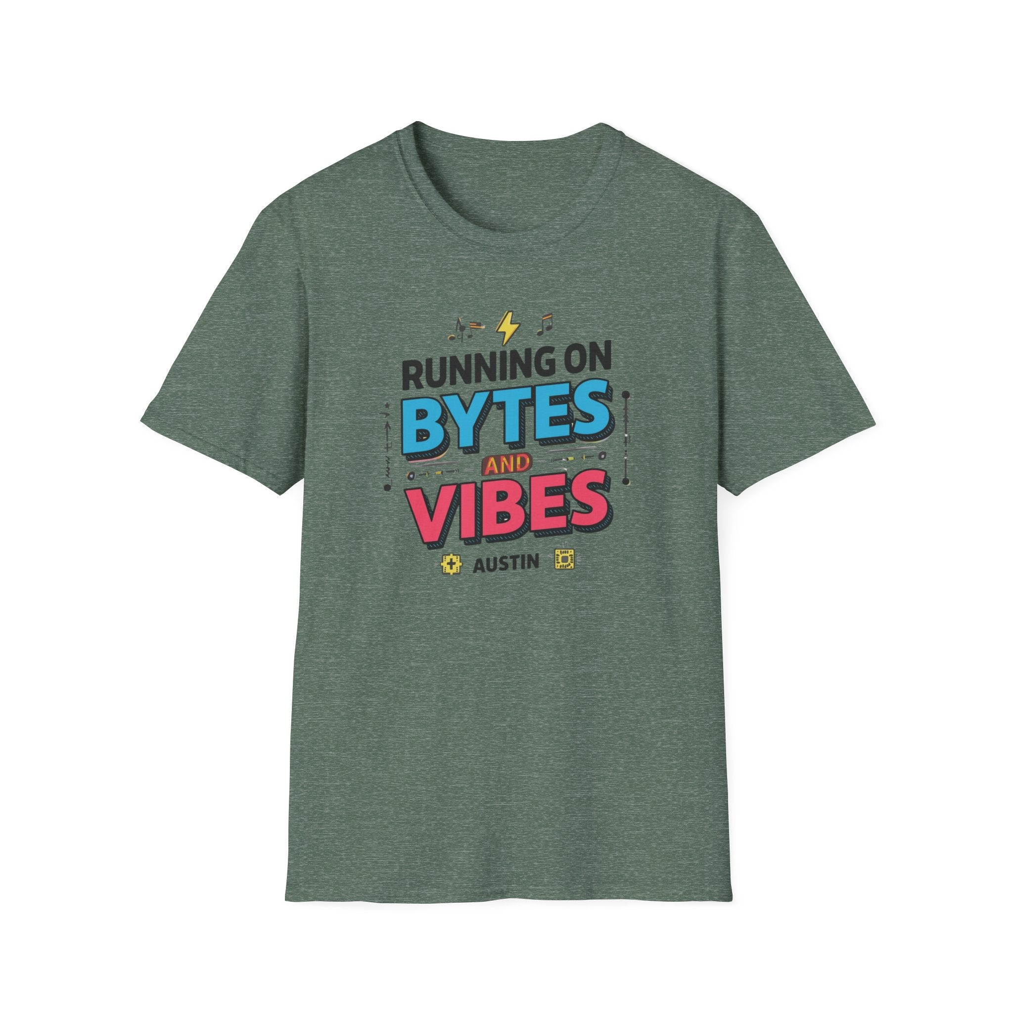Running on Bytes and Vibes T-Shirt — Retro Tech Austin Graphic Tee