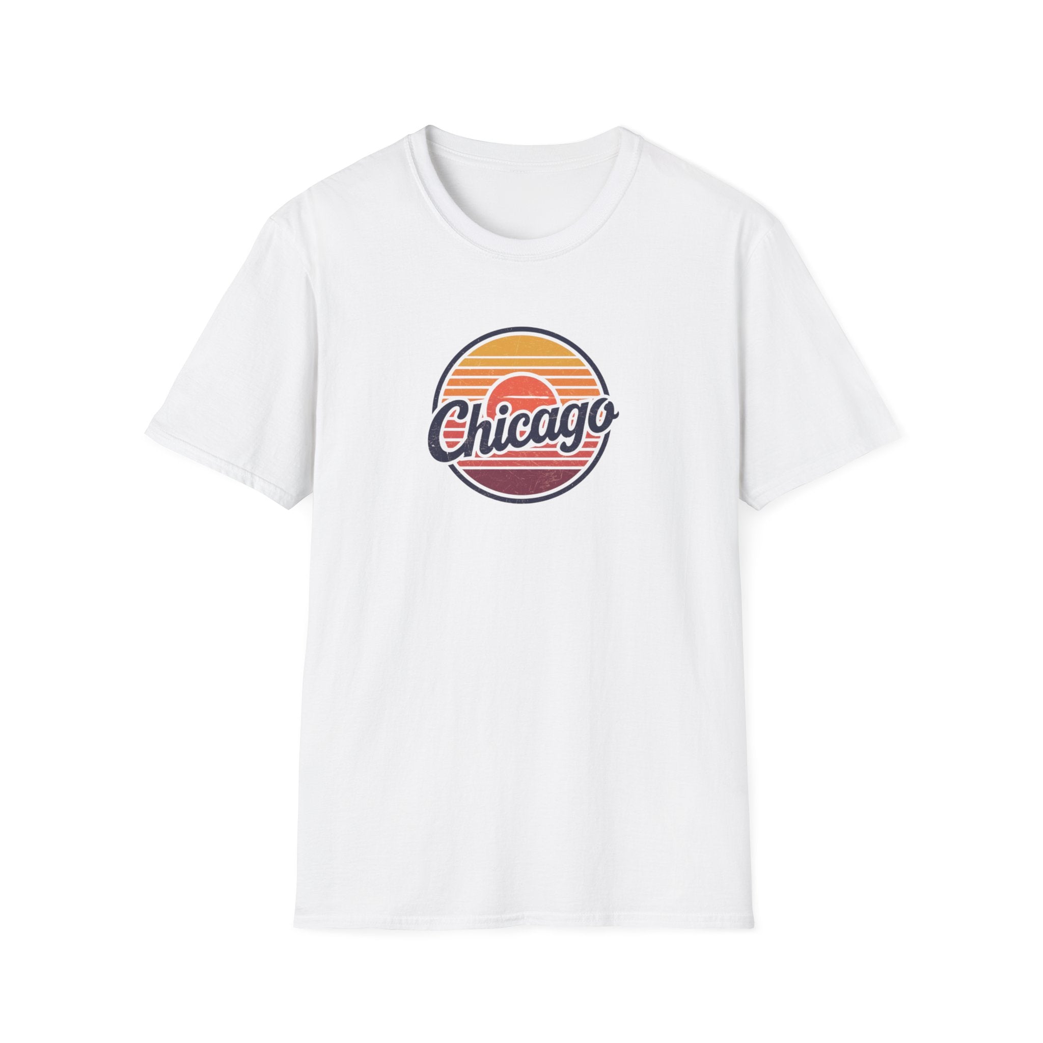 Chicago Retro Sunset T-Shirt | Vintage Script City Design