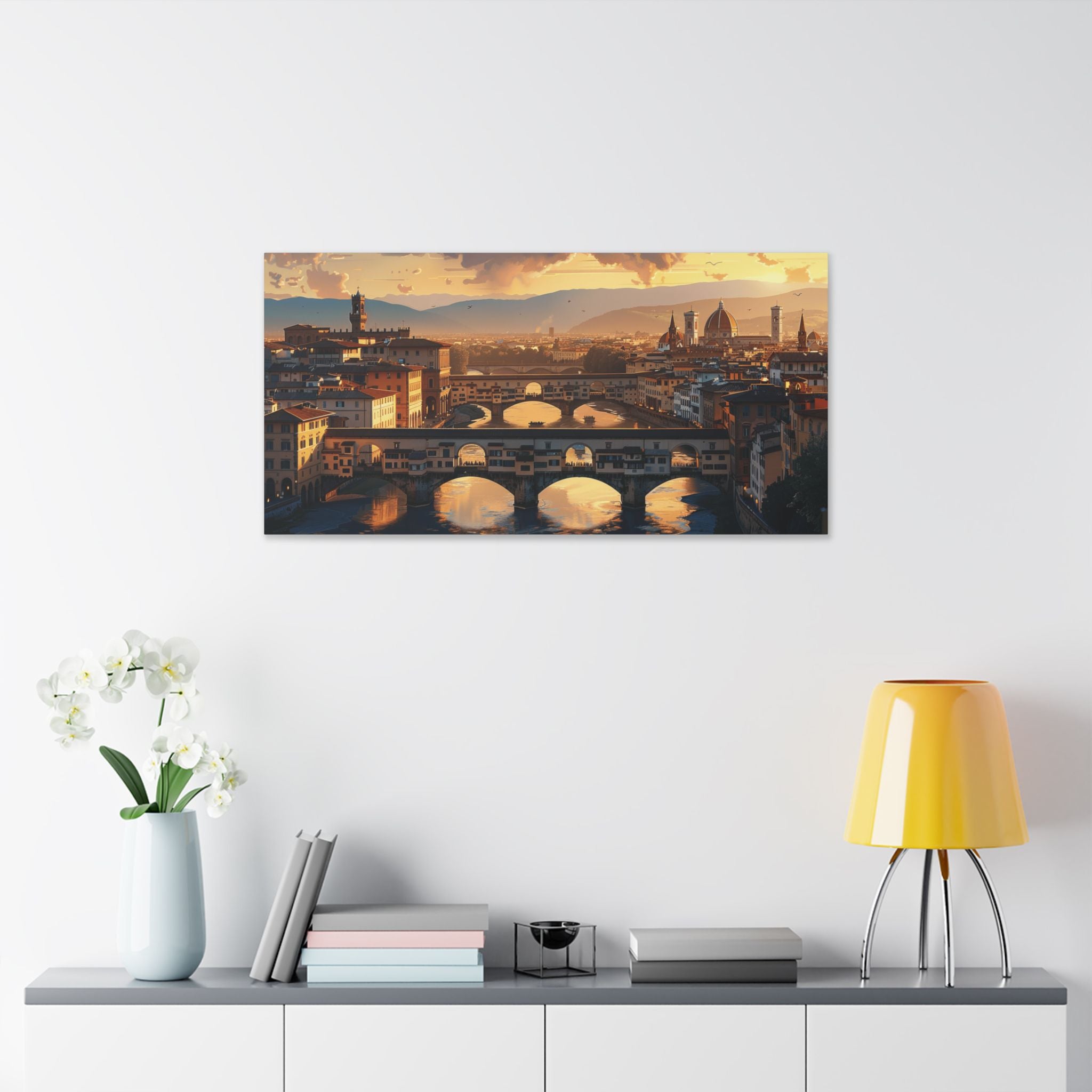 Florence Sunset Canvas Wall Art — Ponte Vecchio Landscape Print