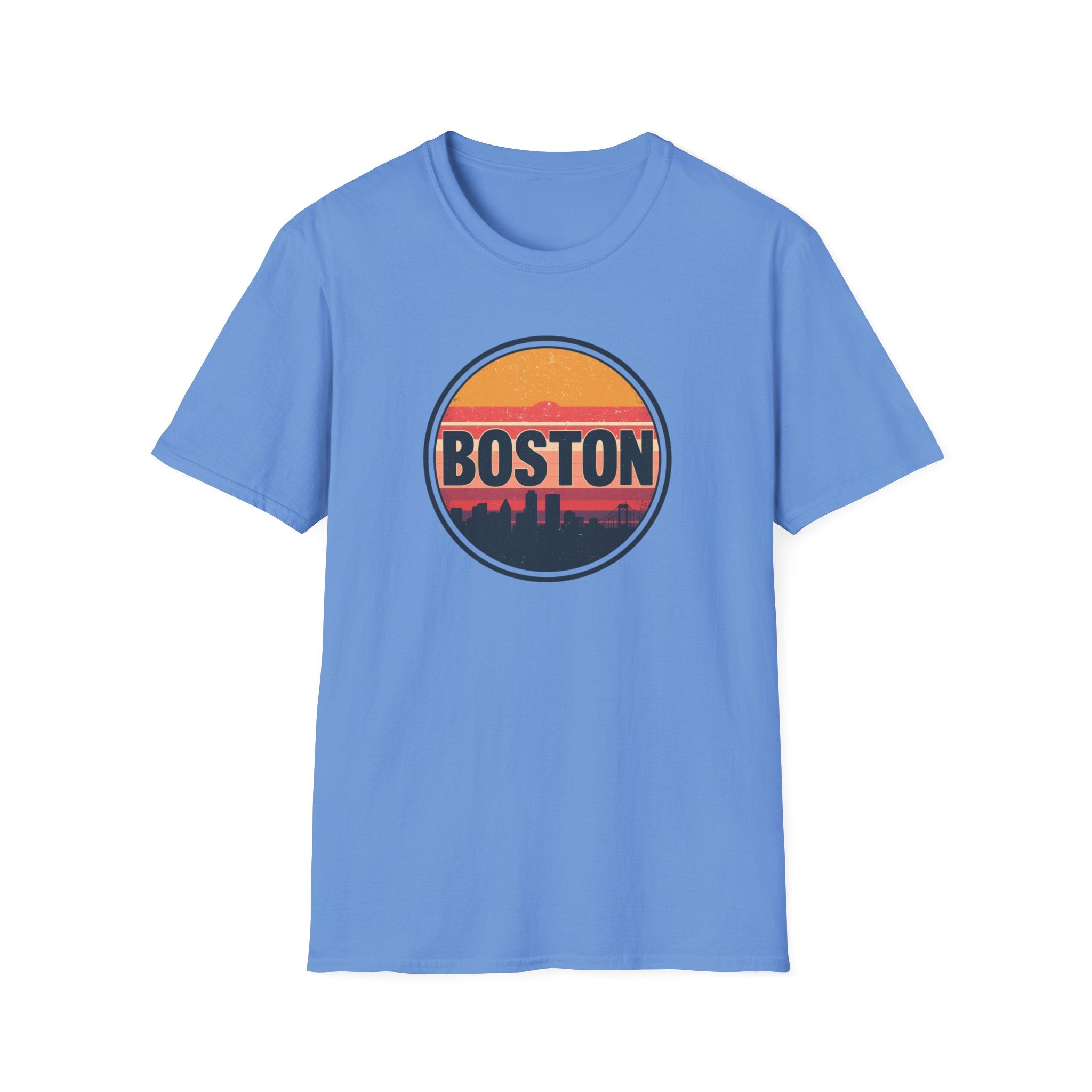 Boston Skyline Circle T‑Shirt — Retro Sunset City Graphic