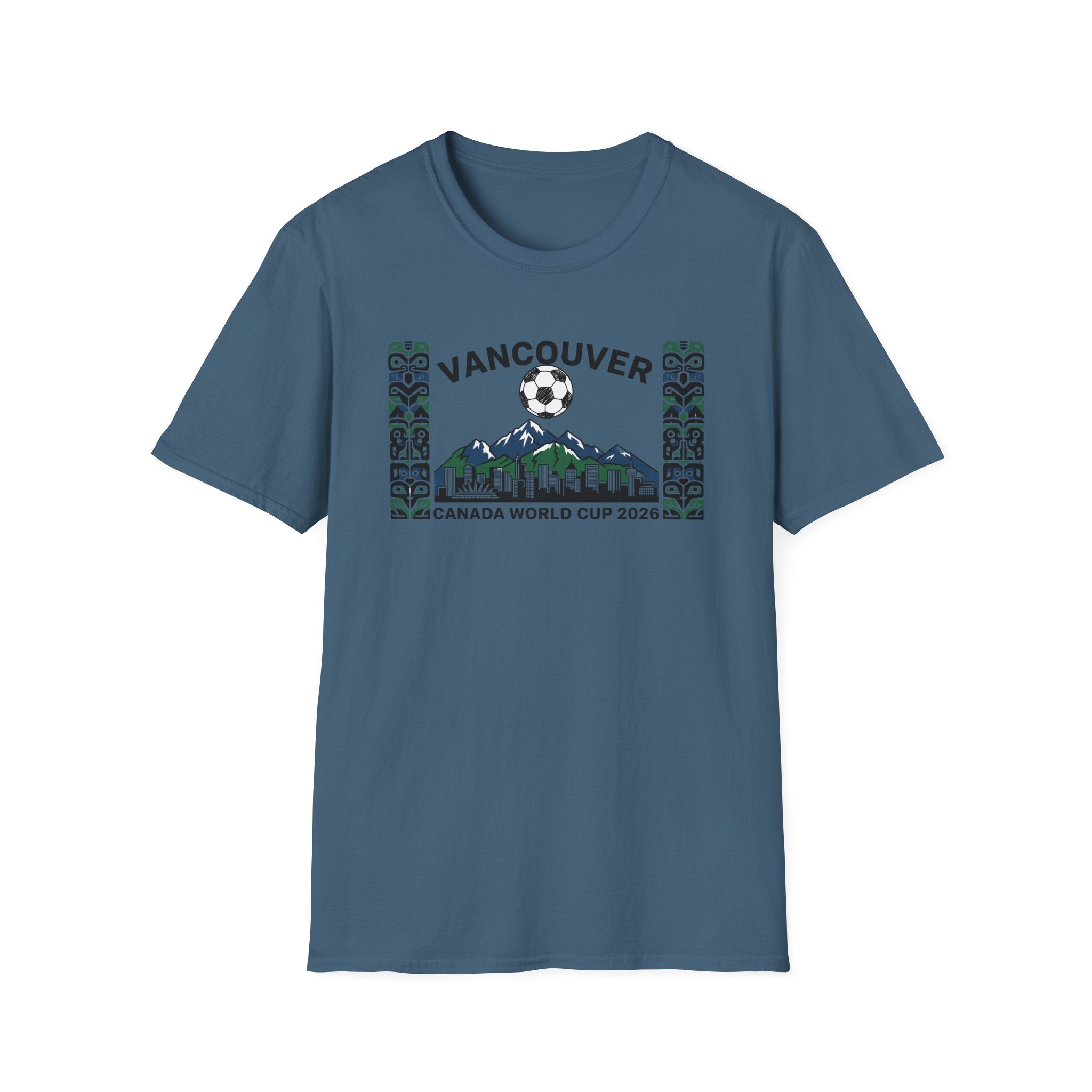 Vancouver Canada World Cup 2026 Soccer T-Shirt — City Skyline & Indigenous Pattern