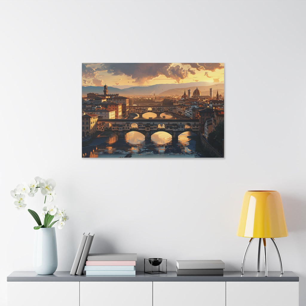 Florence Sunset Canvas Wall Art — Ponte Vecchio Landscape Print