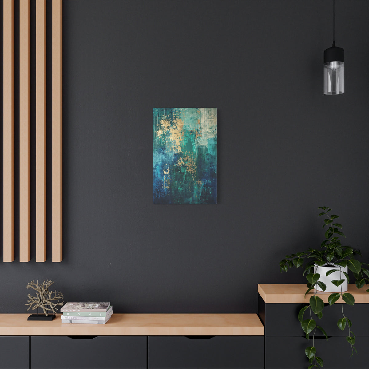 Abstract Teal & Gold Canvas Art  inspired by Vienna – Modern Stretched Wall Art