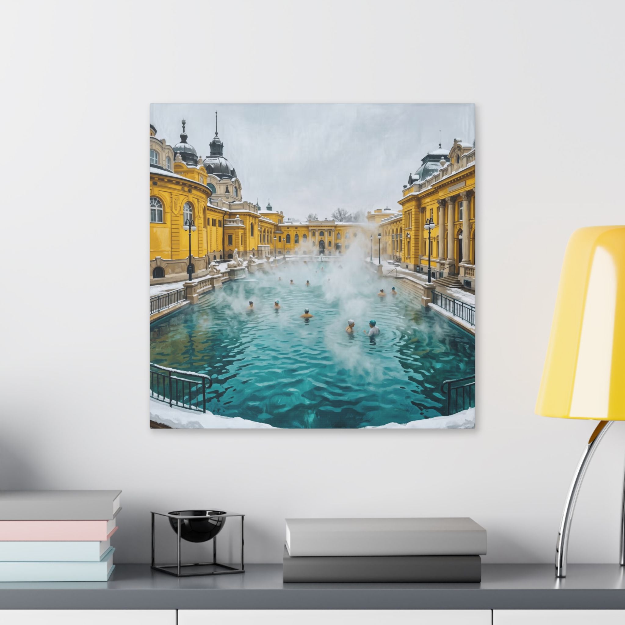 Szechenyi Thermal Bath Budapest Canvas Wall Art — Winter Spa Architecture Print