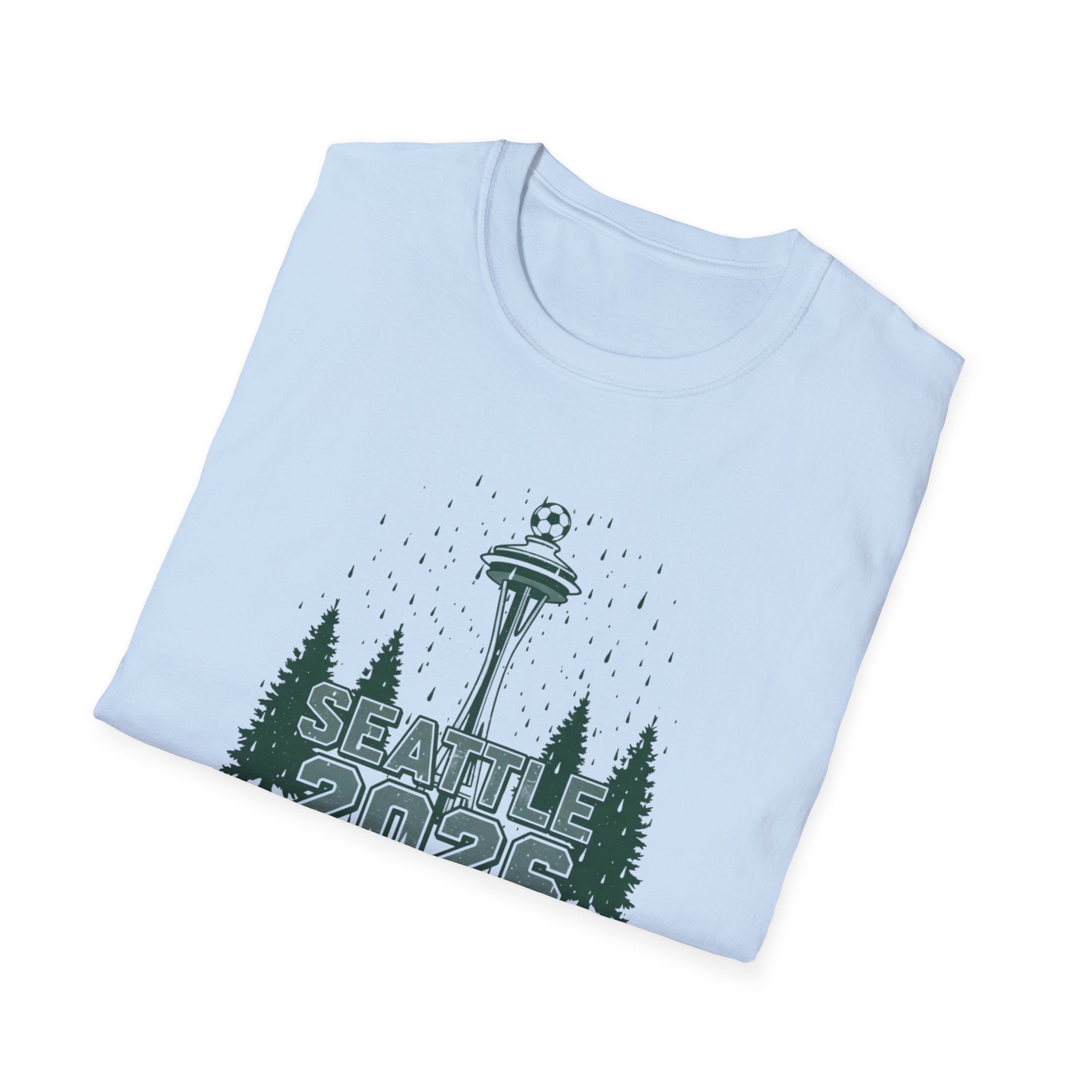 Seattle 2026 Souvenir T-Shirt — Space Needle & Pine Trees Travel Tee