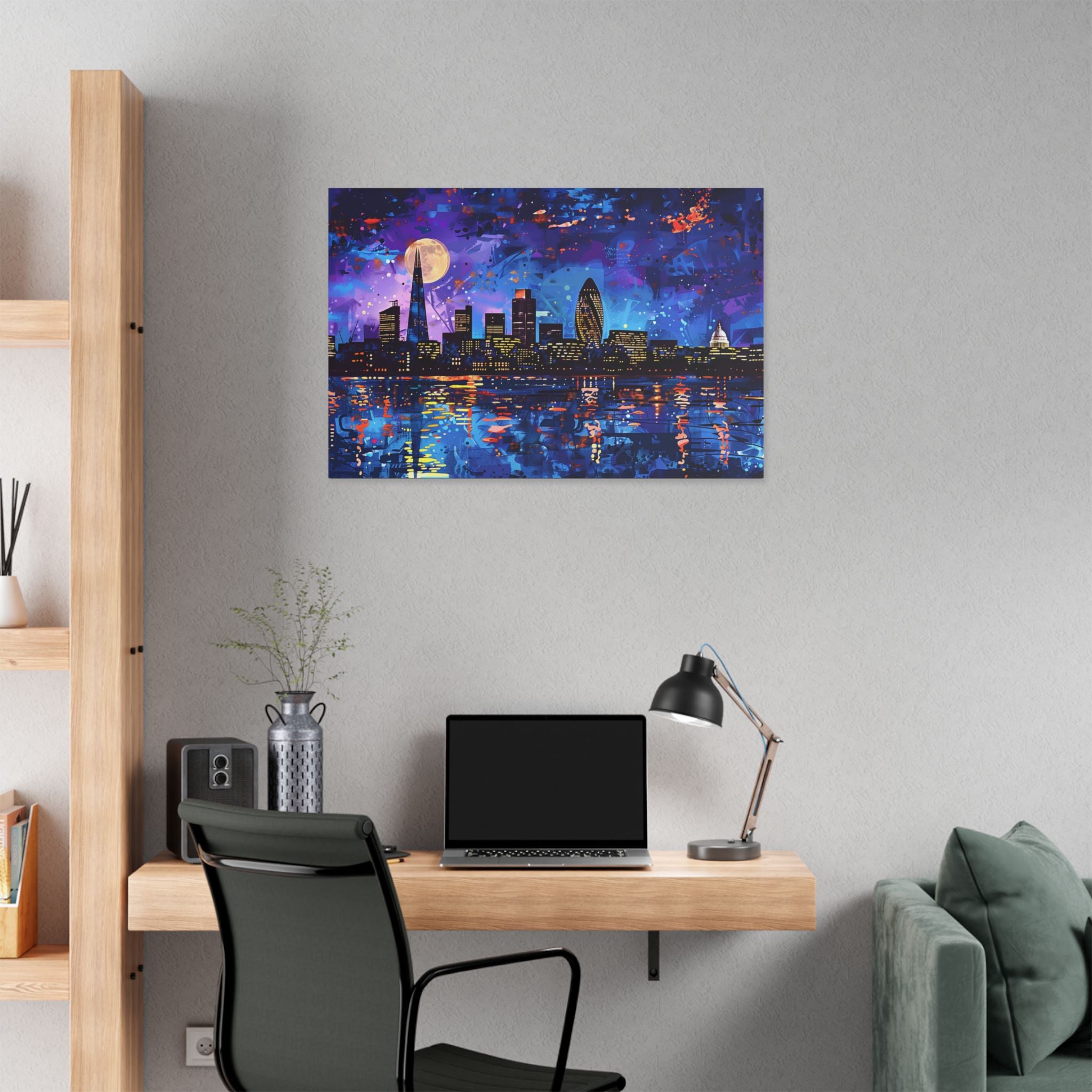 London Skyline Canvas Print – Vibrant Night Cityscape Stretched Wall Art