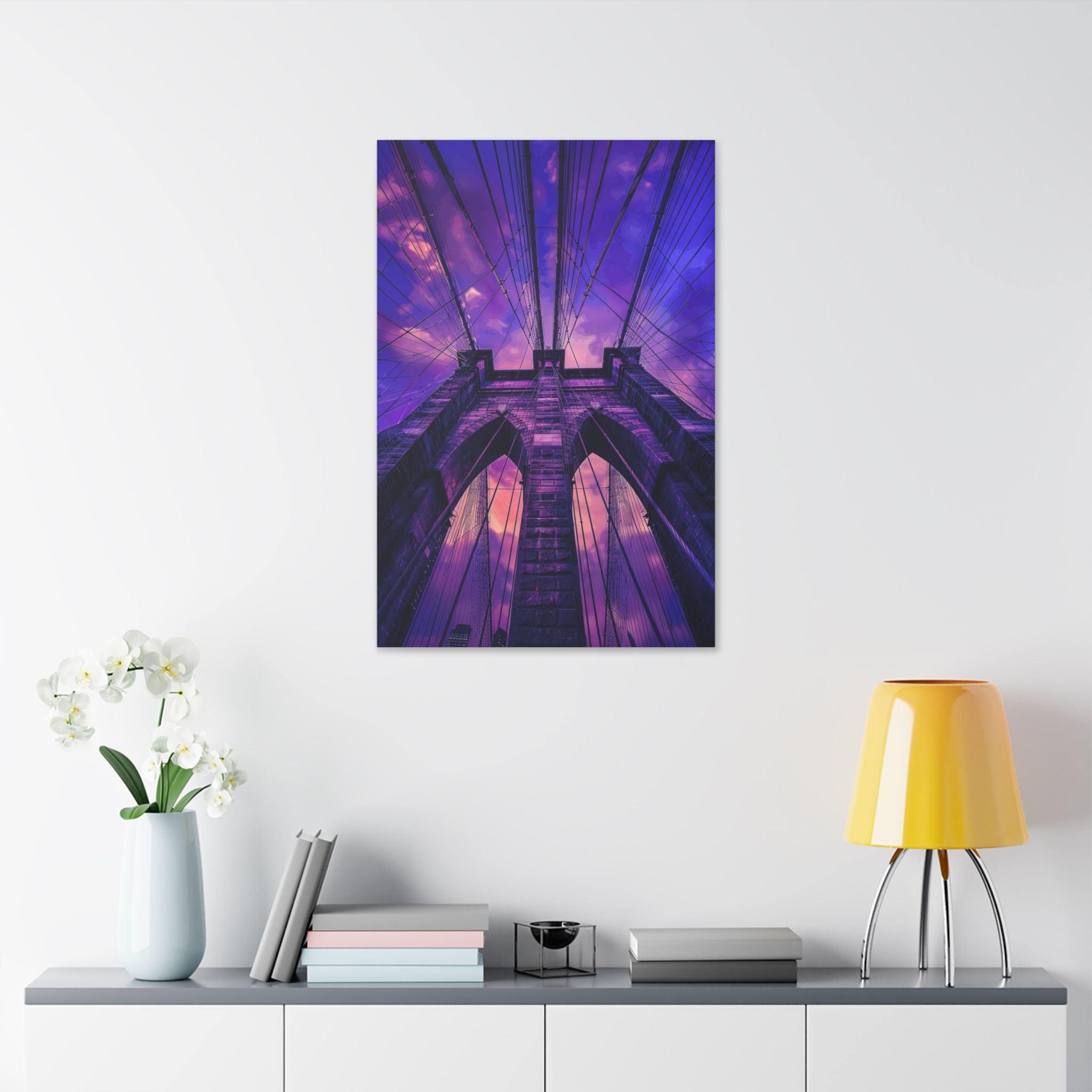 Brooklyn Bridge Sunset Canvas — Purple Sky Stretched Wall Art