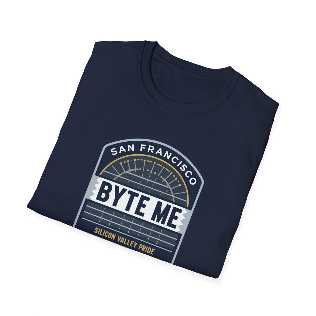 Byte Me San Francisco T-Shirt — Retro Tech Badge Tee (01010)