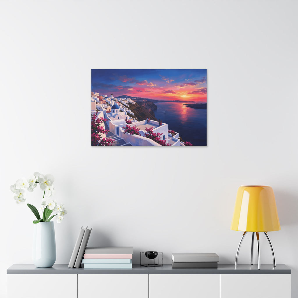 Santorini Sunset Canvas Print — Mediterranean Coastal Wall Art