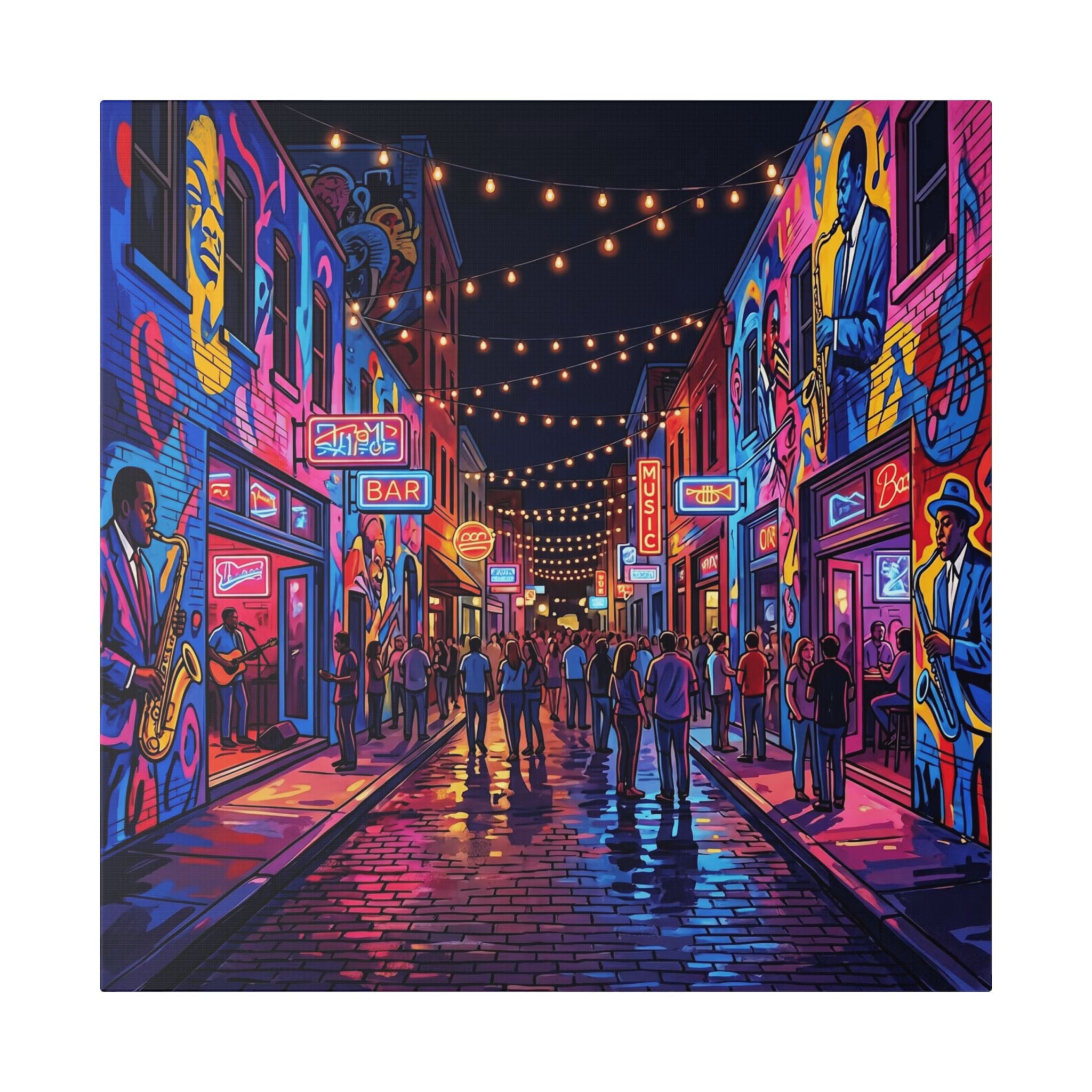Dallas Deep Ellum Street - Neon Nightlife Street Canvas — Vibrant Urban Alley Wall Art