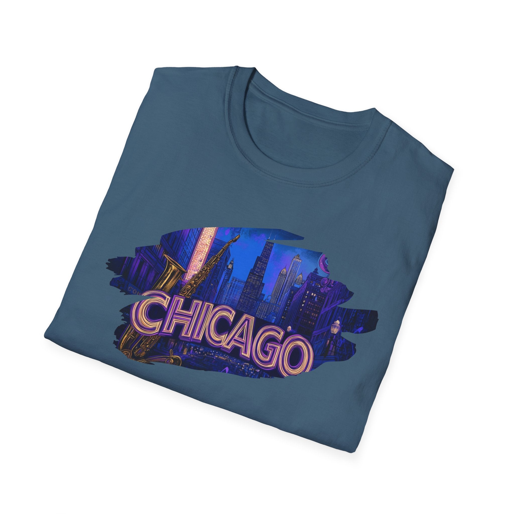 Chicago Neon Skyline T-Shirt | Cityscape Night Design