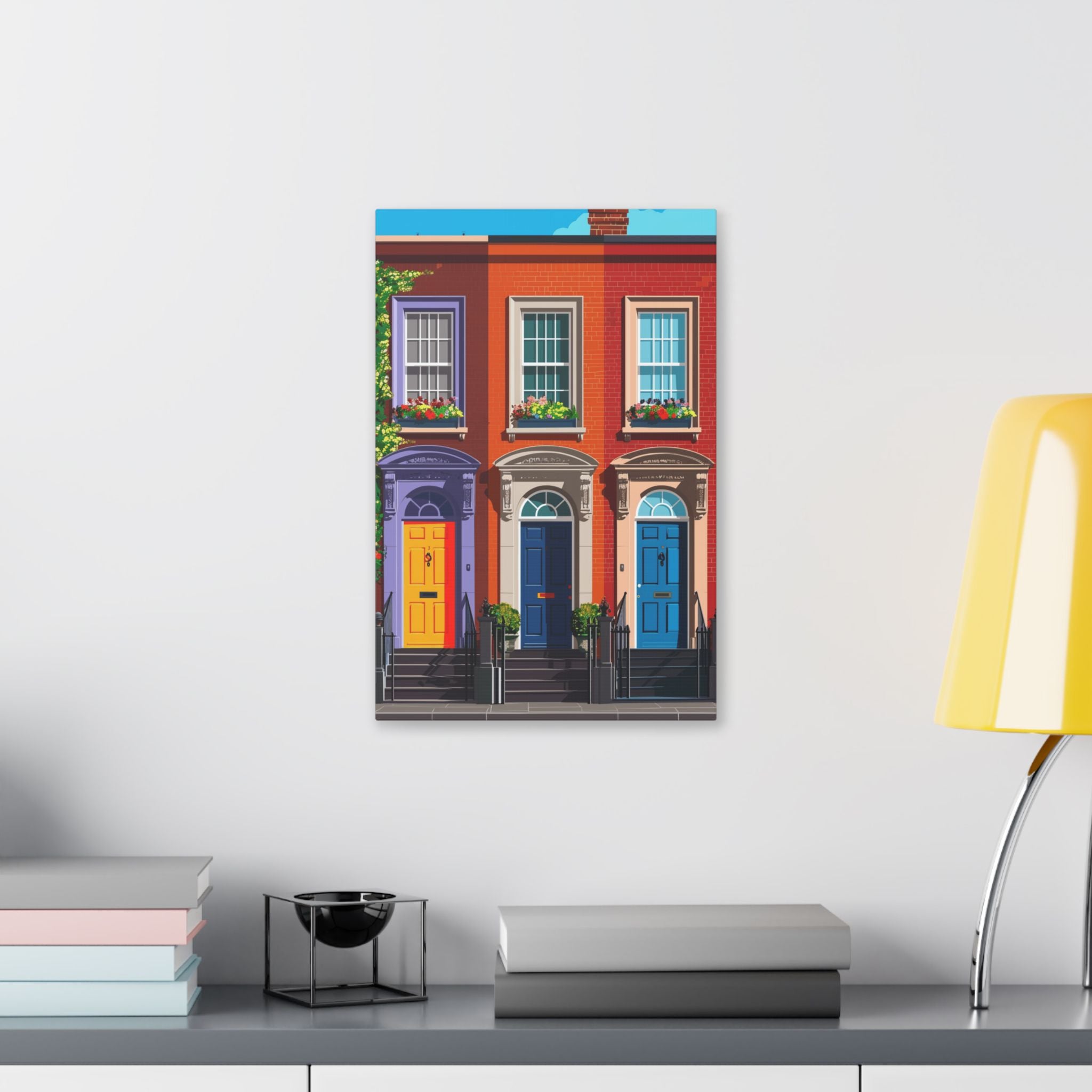 Dublin Georgian Doorway Street Scene - Colorful Rowhouse Canvas Wall Art — Vibrant Townhouse Street Scene