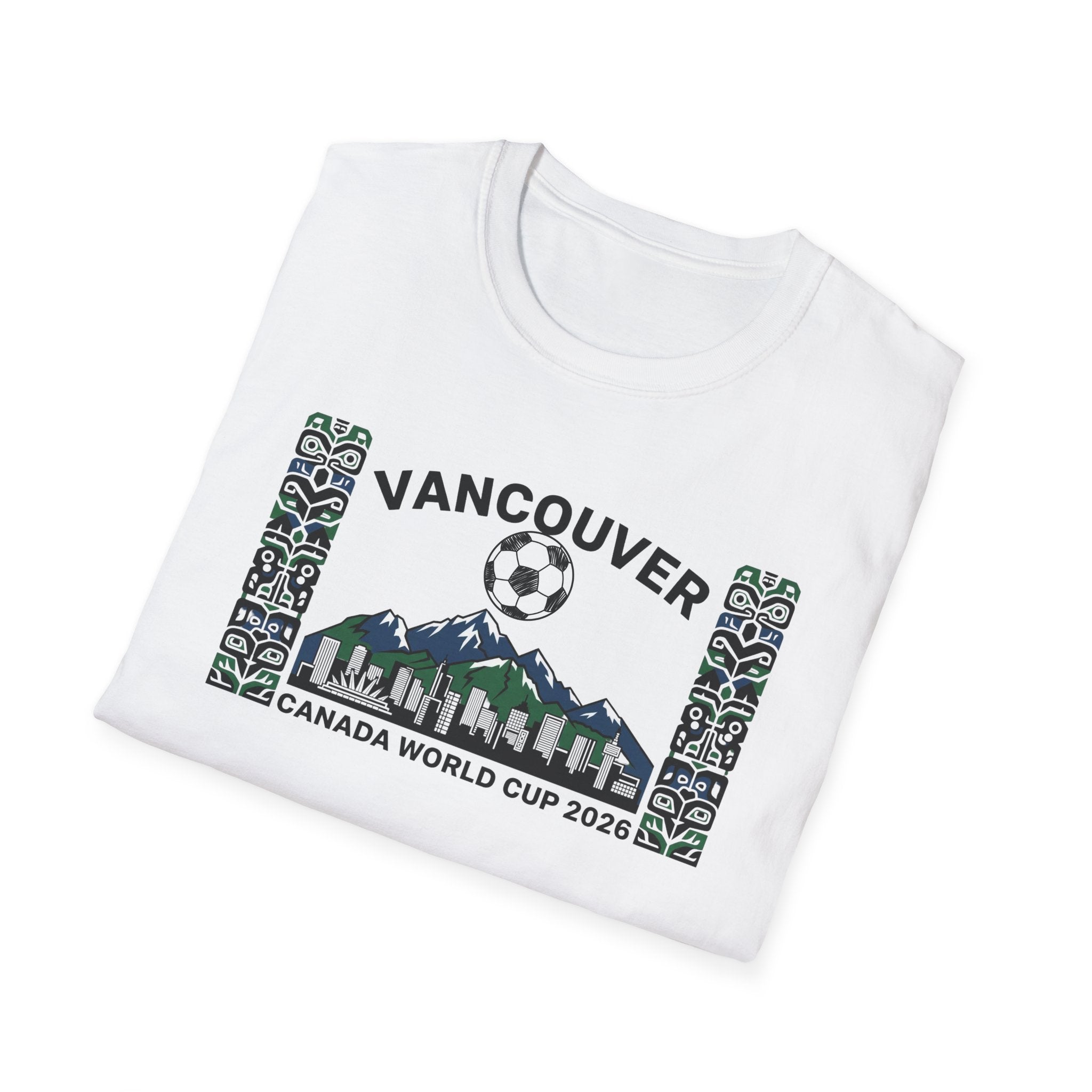 Vancouver Canada World Cup 2026 Soccer T-Shirt — City Skyline & Indigenous Pattern