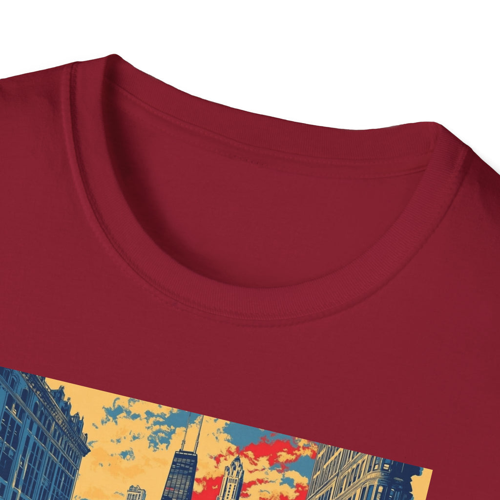 Chicago Cityscape T-Shirt | Vintage Skyline, El Train Poster Style