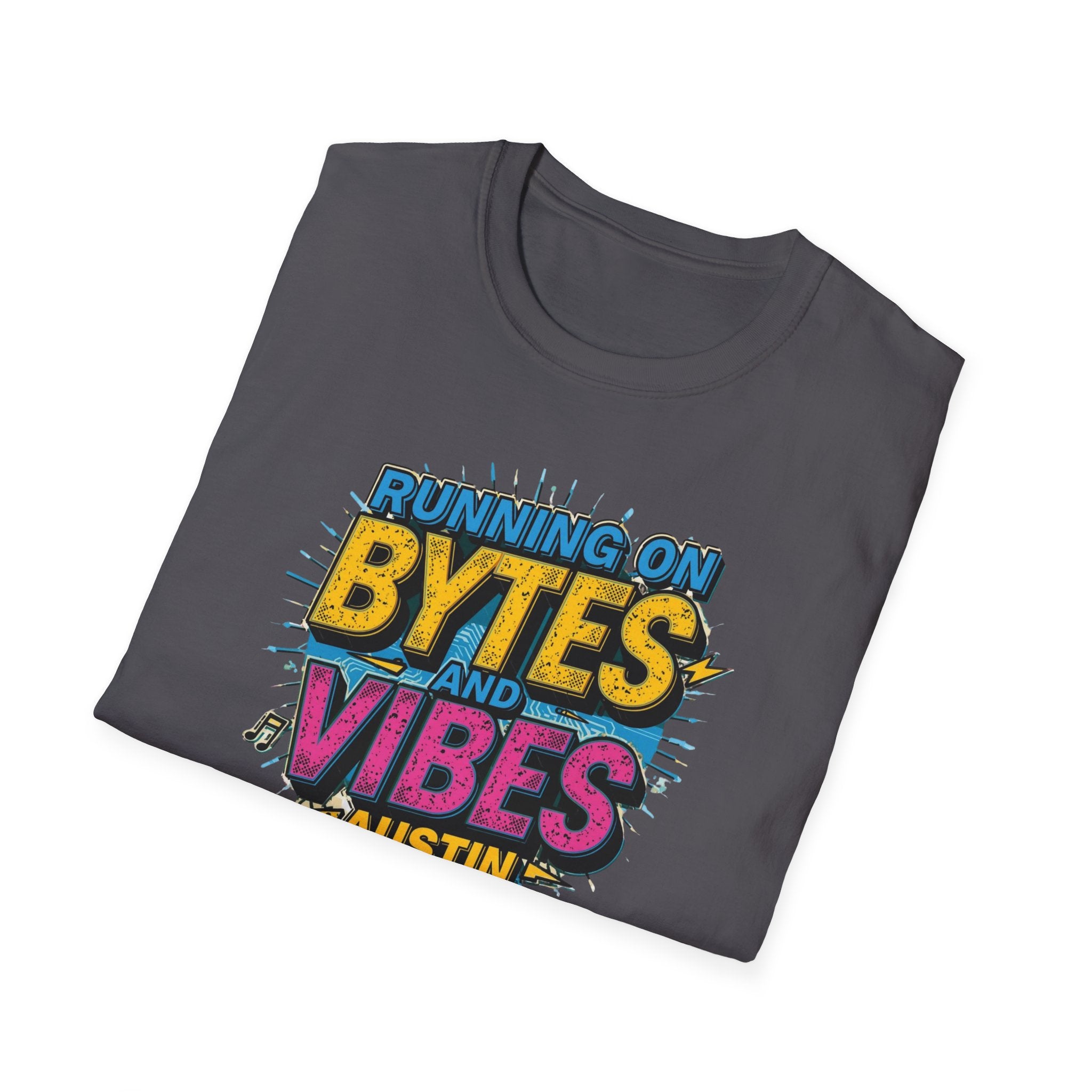 Running on Bytes and Vibes T-Shirt — Austin Retro Tech Graphic Tee