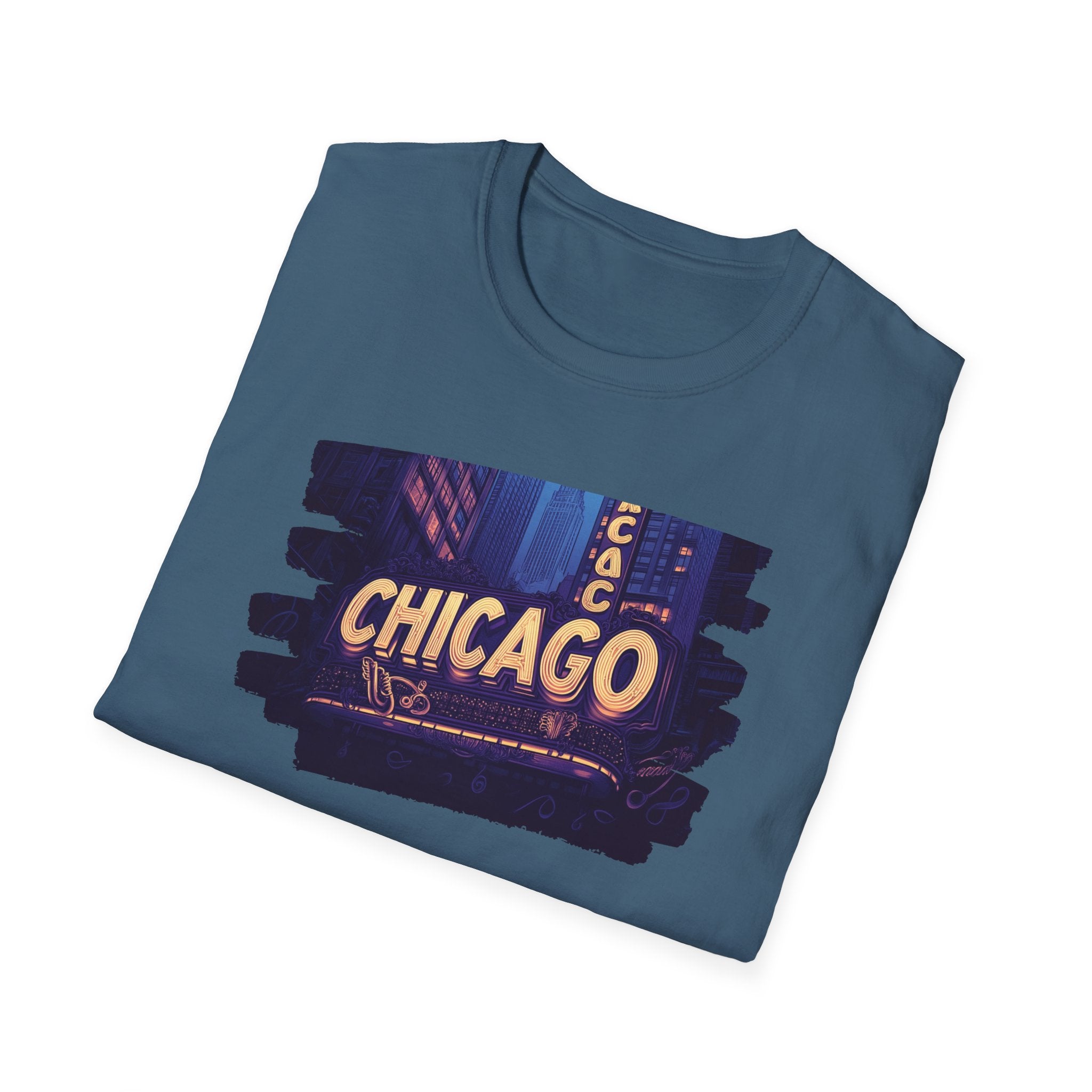 Chicago Neon Sign Brushstroke T-Shirt | City Skyline Typography