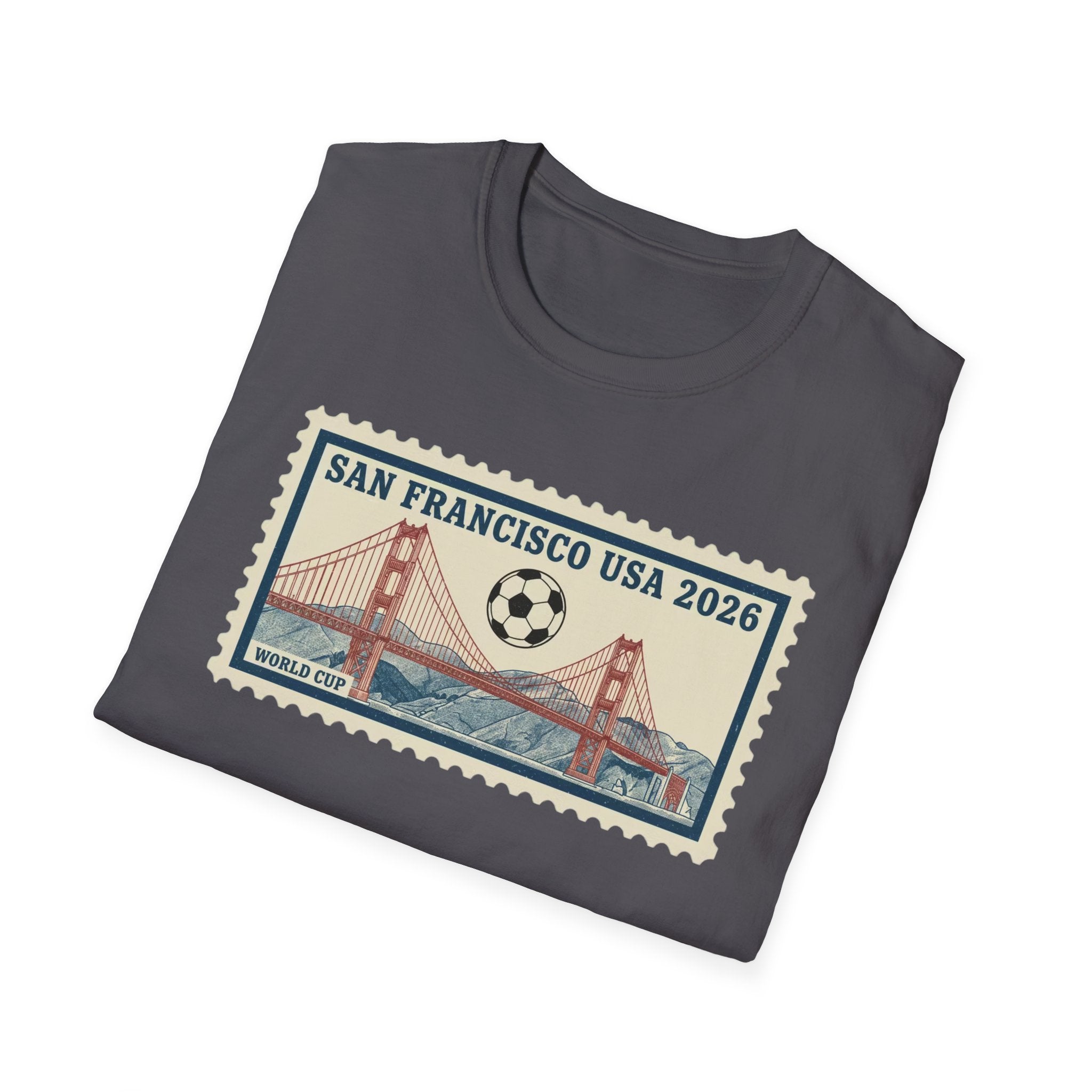 San Francisco 2026 Golden Gate Stamp T-Shirt — Vintage Soccer Postage Design