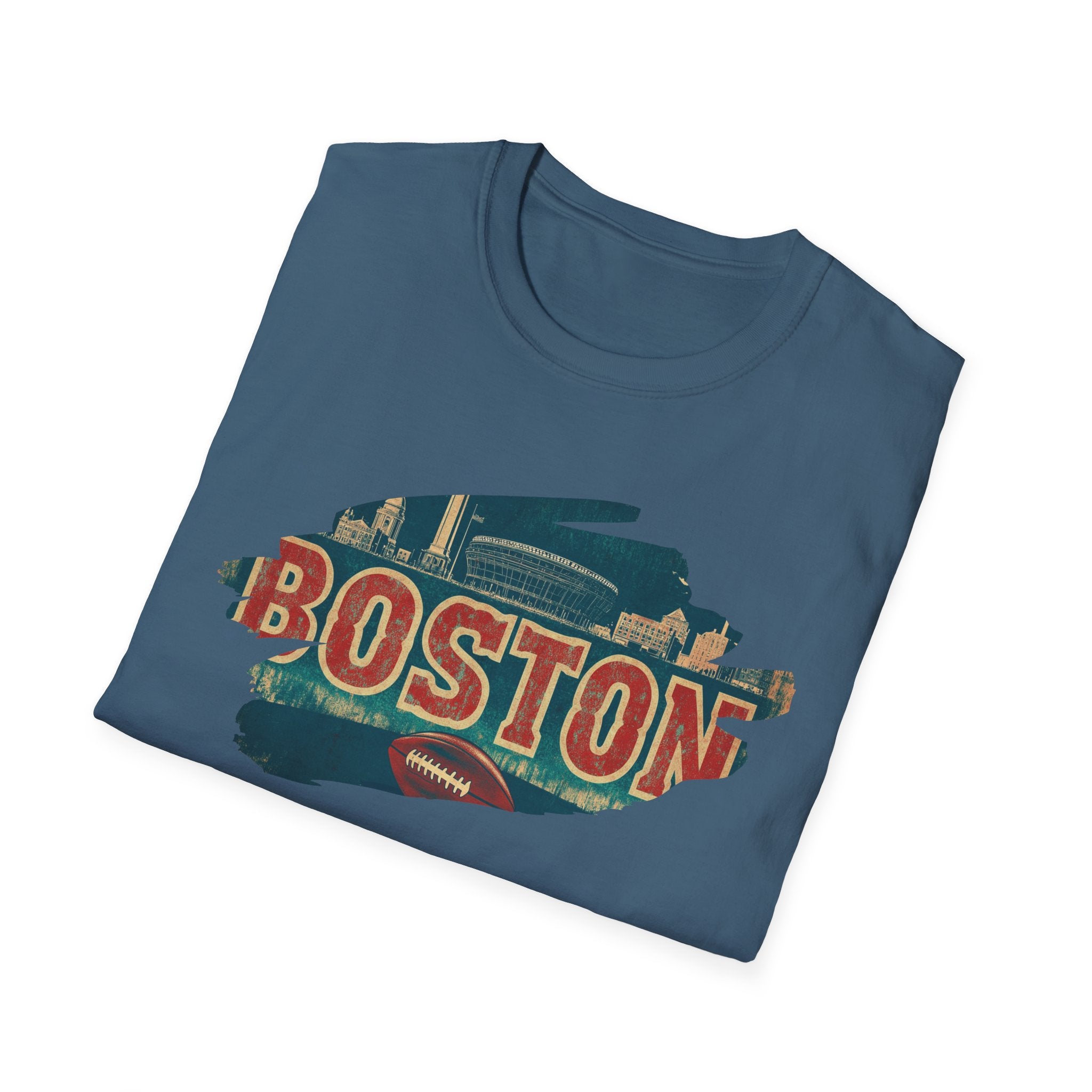Boston Retro Brushstroke T-Shirt | City Skyline, Vintage Text