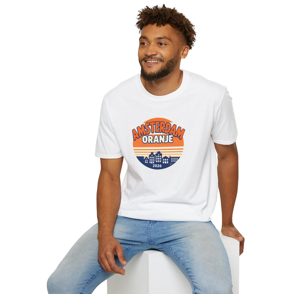 Amsterdam Oranje Vintage Skyline T-Shirt — 2026 Dutch Pride Tee