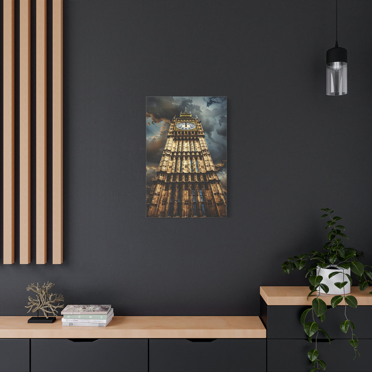 Big Ben London Canvas Wall Art — Dramatic Clock Tower Stretched Canvas