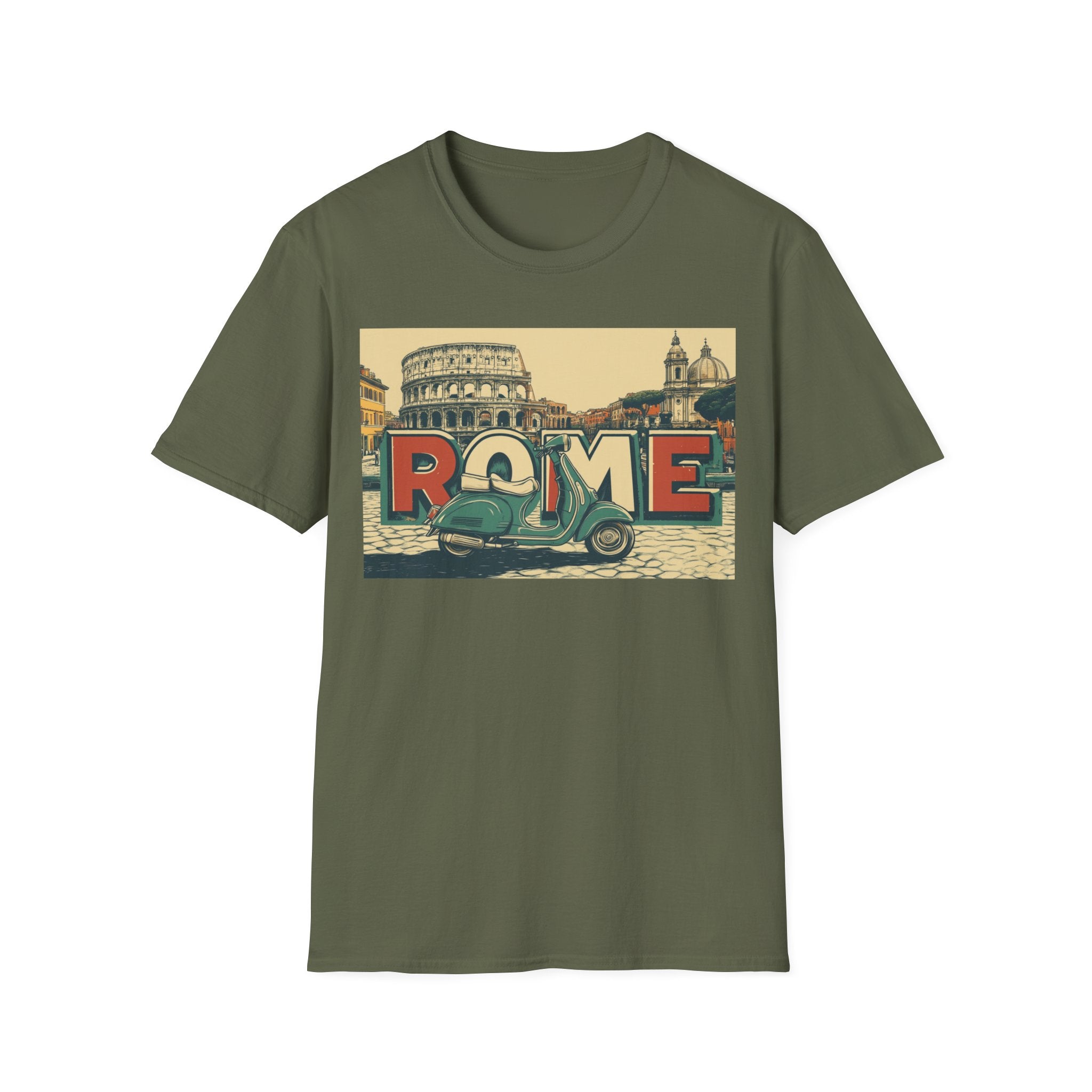 Rome Vintage Scooter T-Shirt | Colosseum Travel Postcard Design