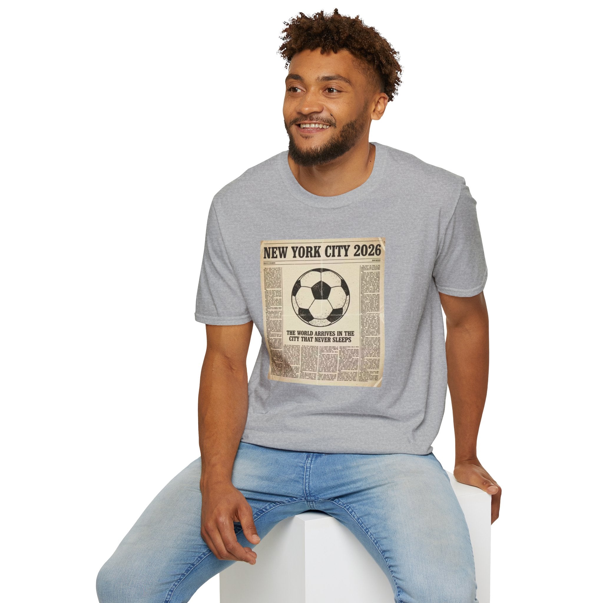 Soccer Newspaper T-Shirt — New York City 2026 Vintage Soccer Tee