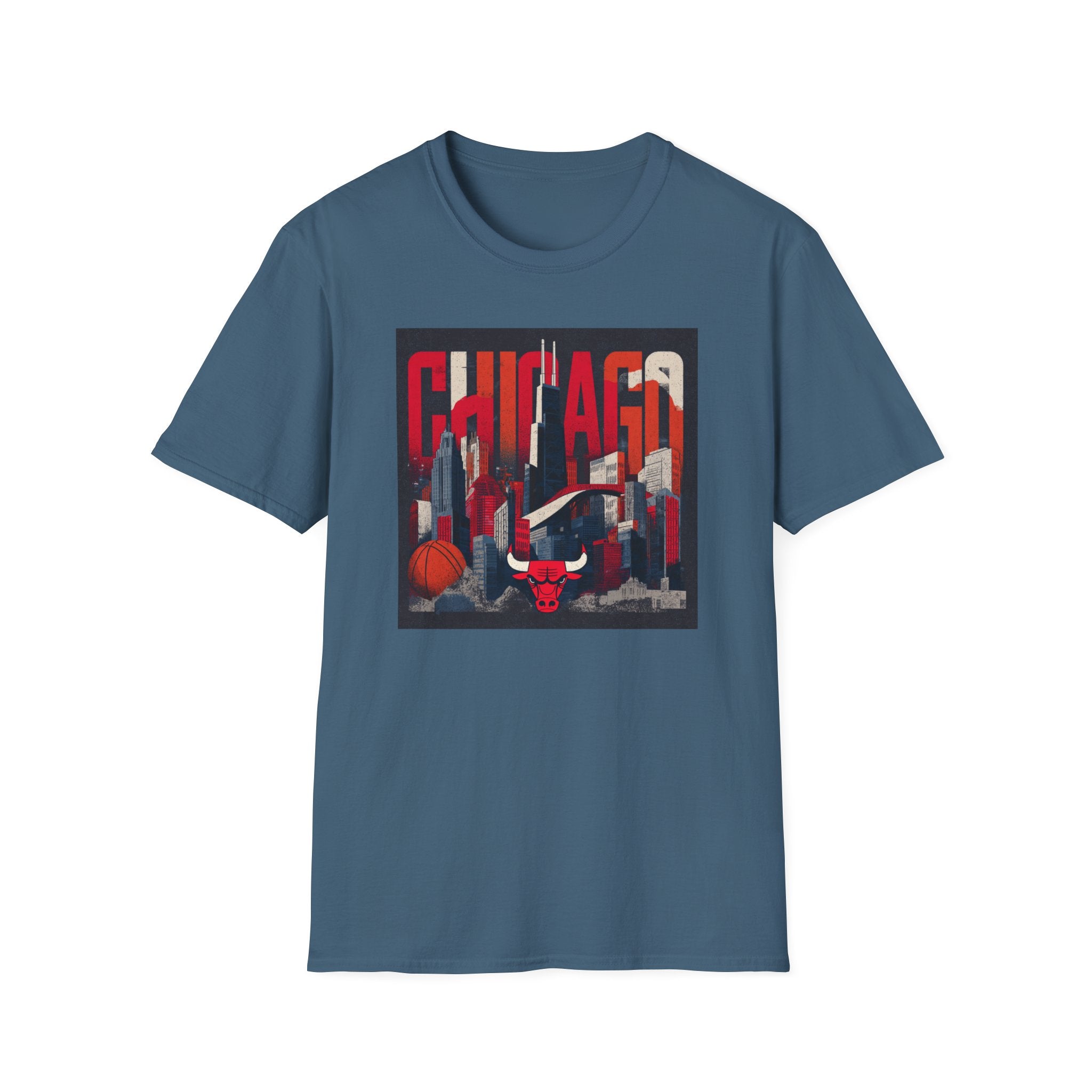 Chicago Bulls Cityscape T-Shirt | Basketball skyline, team logo