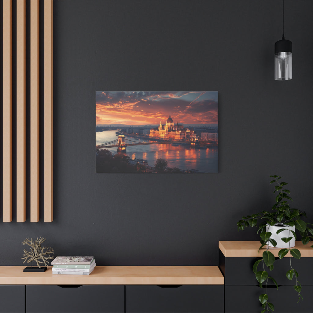 Budapest Parliament at Sunset — Classic Stretched Canvas Wall Art
