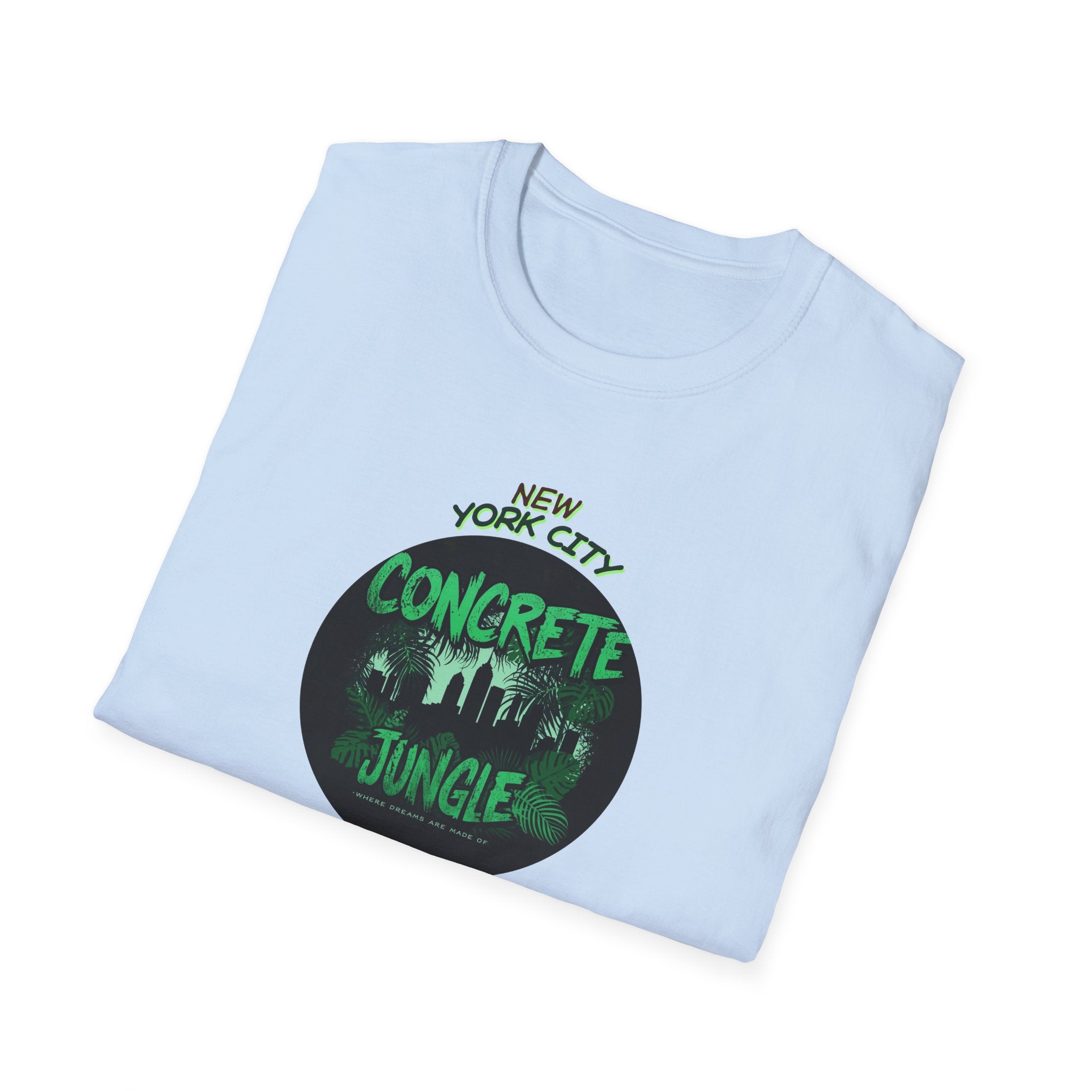 New York City Concrete Jungle T-Shirt | Skyline Silhouette, Green Badge