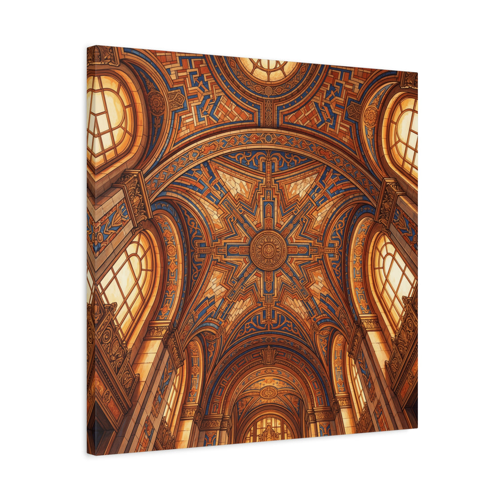 Architectural Ceiling Art Canvas — Ornate Golden Cathedral Interior Print - Detroit